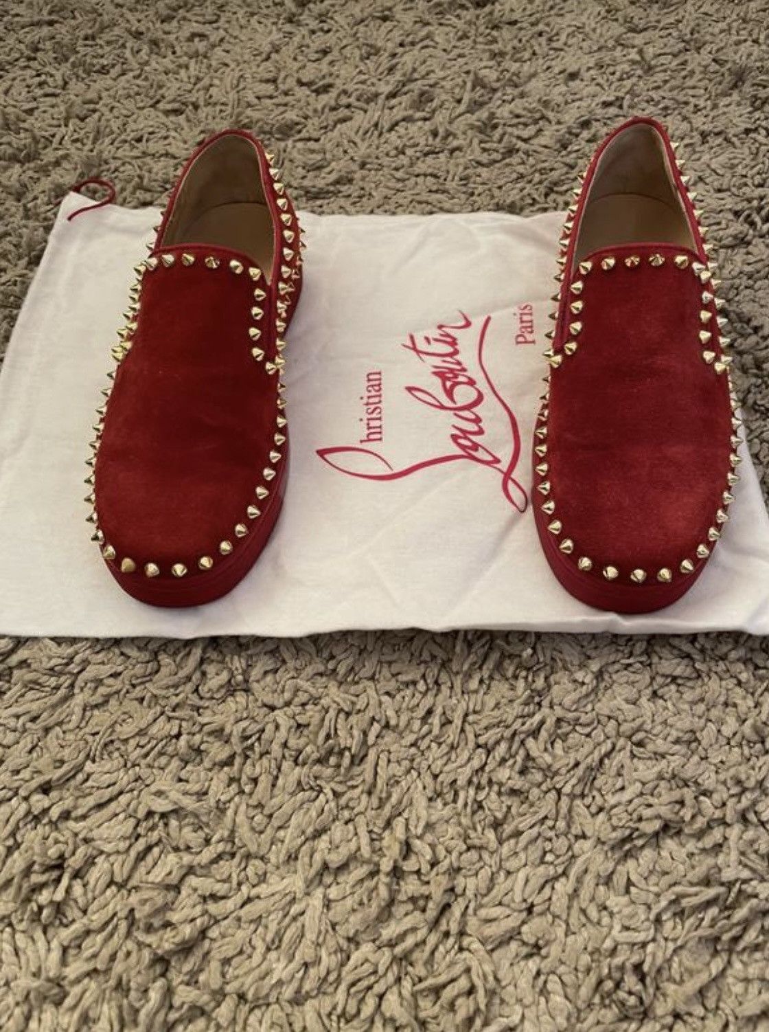 Christian Louboutin Christian Louboutin Red Suede Pik Boat Slip On Sneakers Size US 6 / IT 36 - 2 Thumbnail