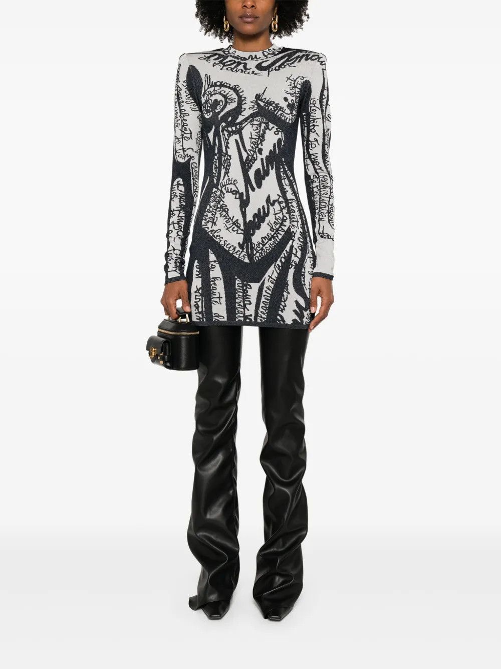 Balmain o1s1wg111225 Mini Dress Embroidered Body Pattern in Black | Grailed