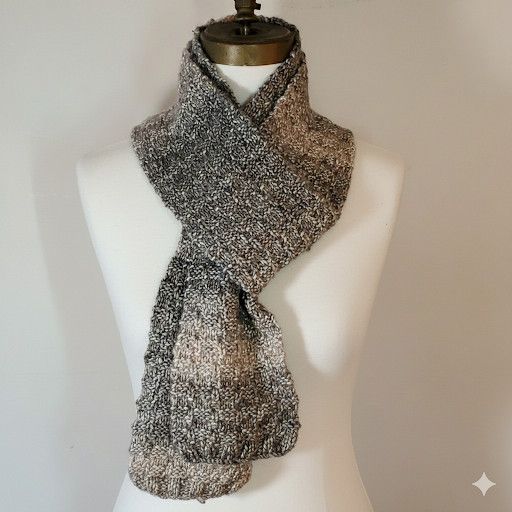 Handmade Handknit 74x5" Scarf Knit Grey Waffle Stitch Ombre Soft Size ONE SIZE - 1 Thumbnail