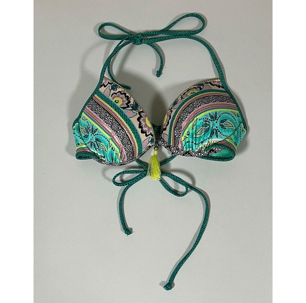 Other Teal Floral Boho Push-Up Bikini Top Bathing Suit Size 34B 💚✨ Size S / US 4 / IT 40 - 1 Thumbnail