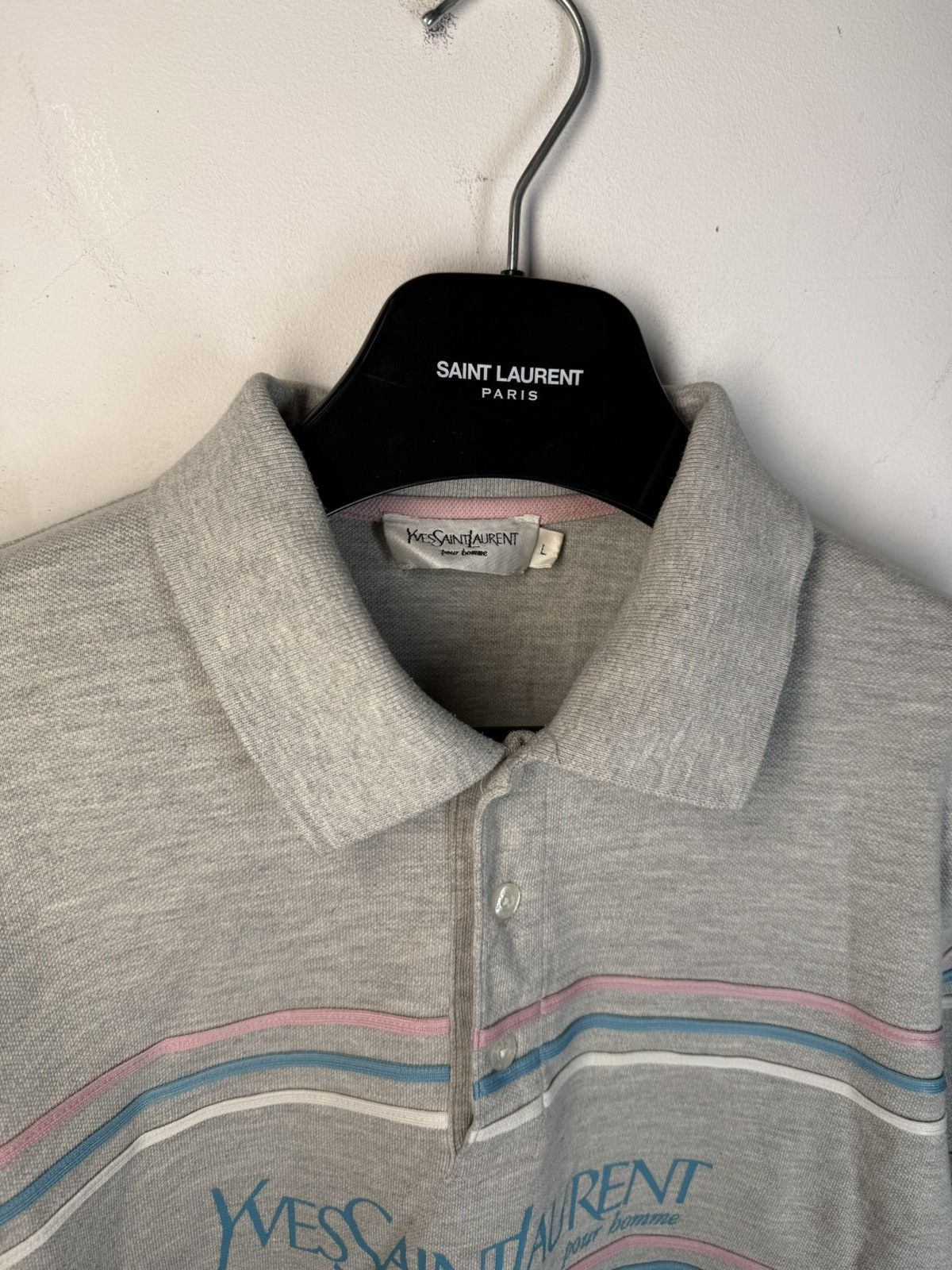 Yves Saint Laurent Grey YSL Polo Shirt Spell Out YSL Shirt YSL Tee Size US L / EU 52-54 / 3 - 9 Thumbnail