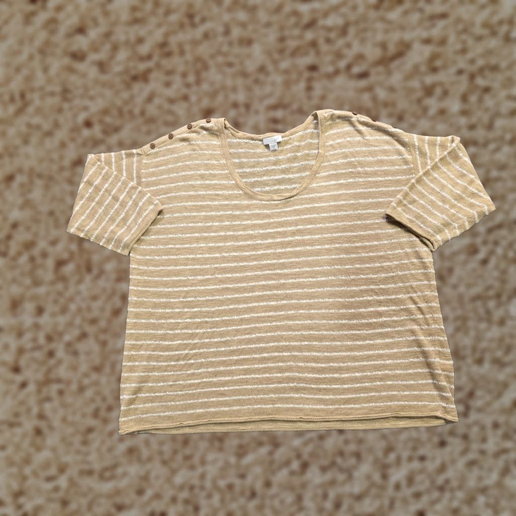 J. Jill J Jill Sweater Womens XL Beige Linen Blend Knit 3/4 Sleeve Casual Button Pullover Knit Size XL / US 12-14 / IT 48-50 - 1 Thumbnail