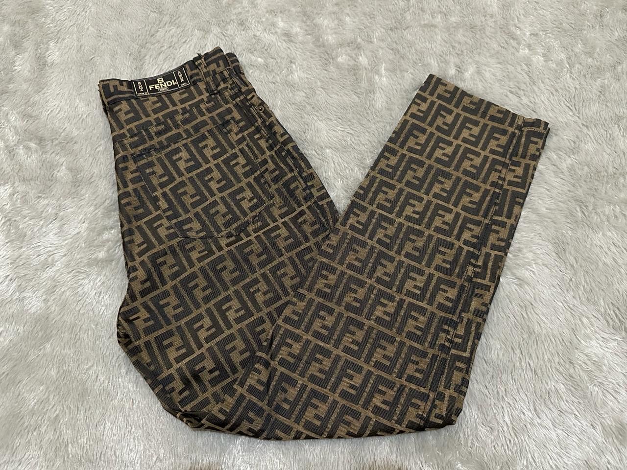 image of Fendi Zucca Monogram Trouser Pants in Cokelat, Men's (Size 30)