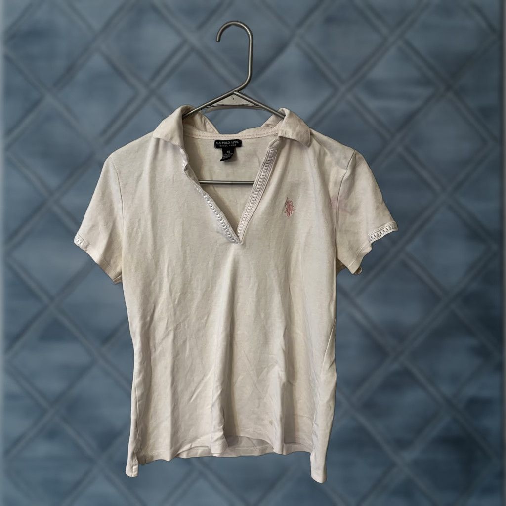 Vintage VINTAGE US Polo Assn. Floral Polo Shirt White Women Medium Size M / US 6-8 / IT 42-44 - 1 Thumbnail