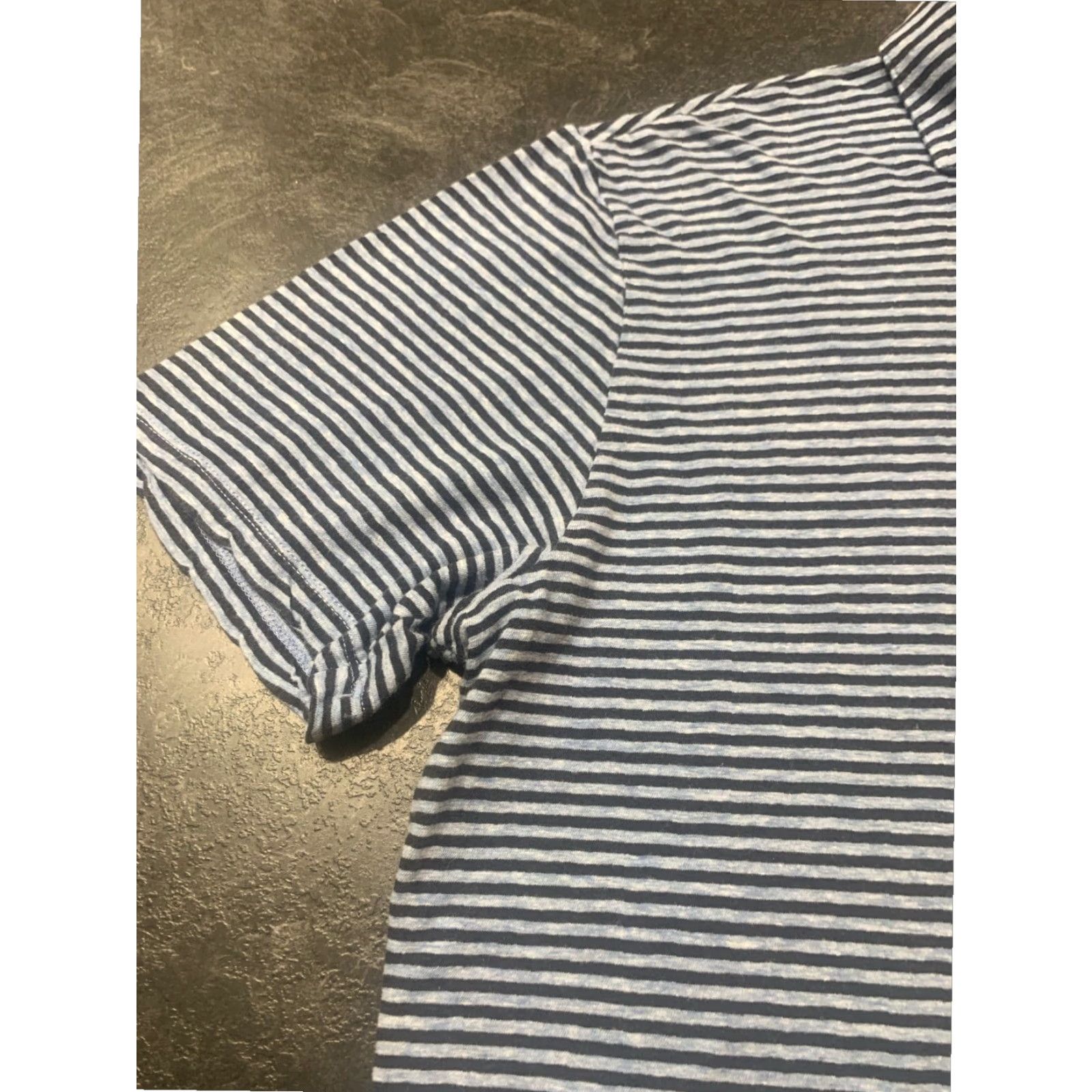 johnnie-O johnnie-O Hangin' Out Mens Charcoal Gray Linen Blend Striped Short Sleeve Polo Shirt Large Size US L / EU 52-54 / 3 - 6 Thumbnail