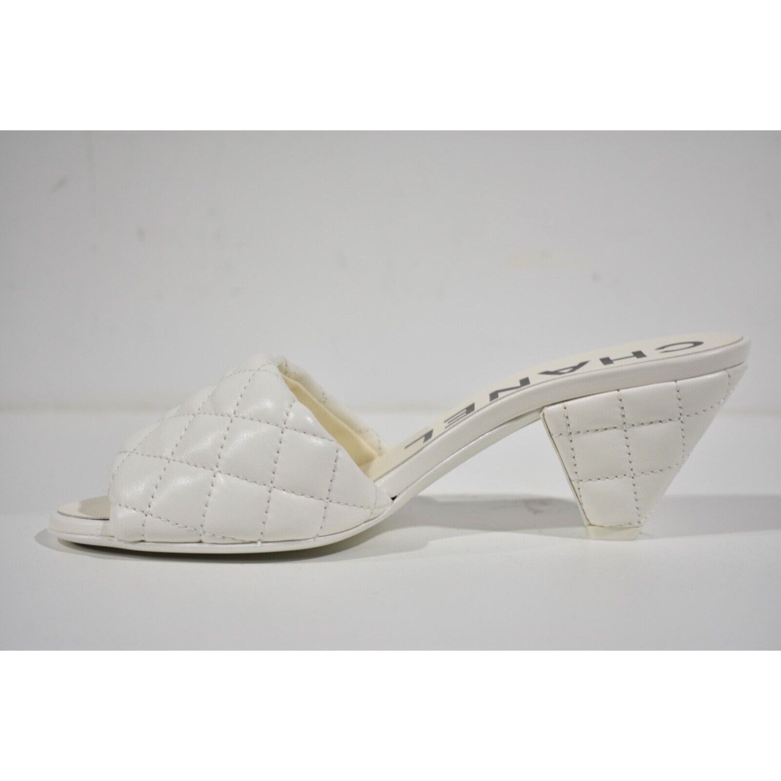 Chanel REV Quilted CC Logo Cone Heel Mule Slide Sandal 37.5 Size US 7.5 / IT 37.5 - 9 Thumbnail