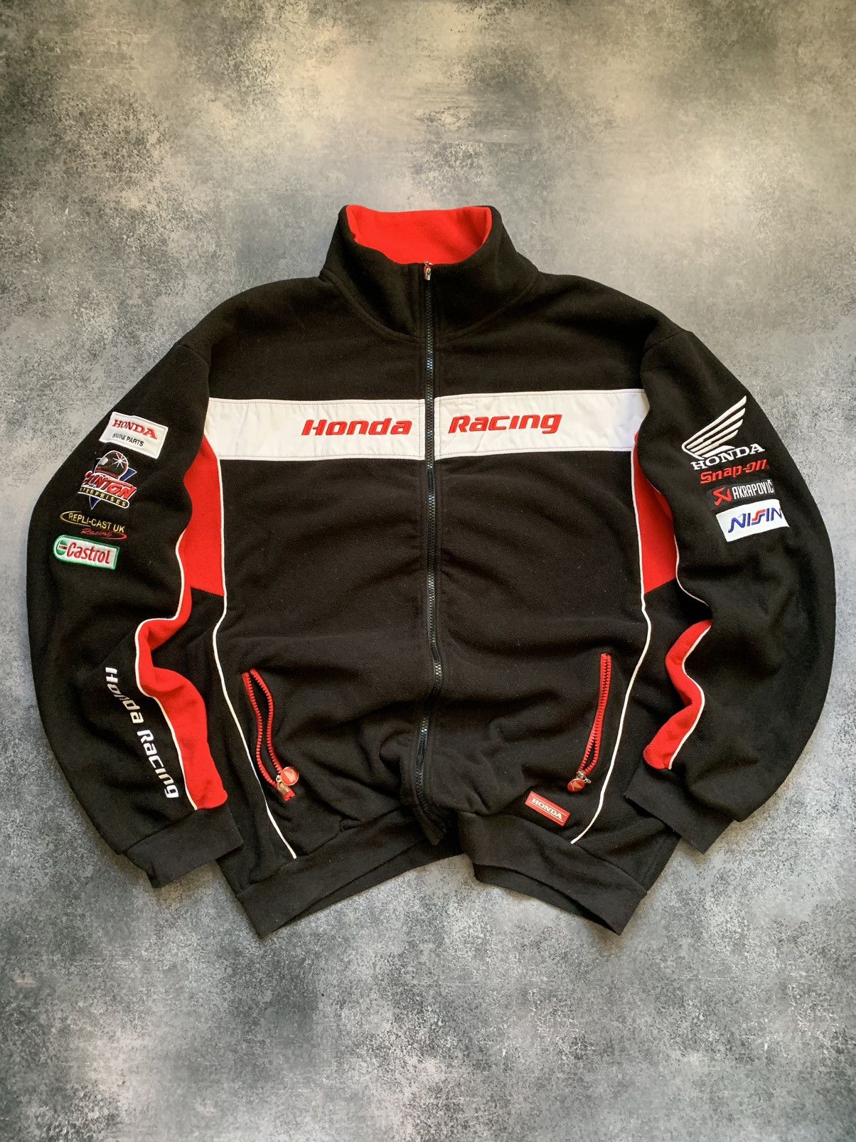 Honda × Vintage Vintage Honda Racing Distressed Fleece Jacket World Racing Size US XL / EU 56 / 4 - 1 Thumbnail