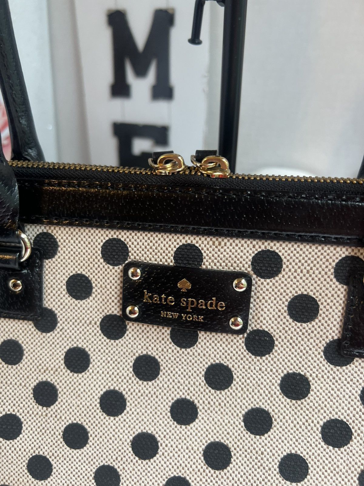 Kate spade polka dots canvas and leather shoulder bag, image size:1200x1600