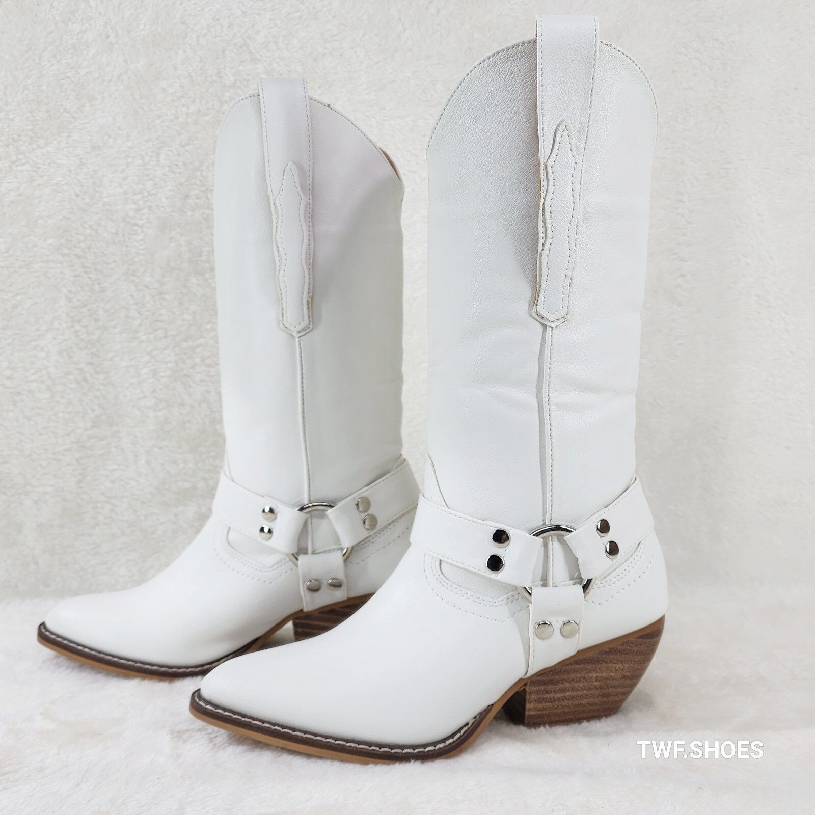 Western Rider Cut Harness White Leatherette Cowboy Pull On C
