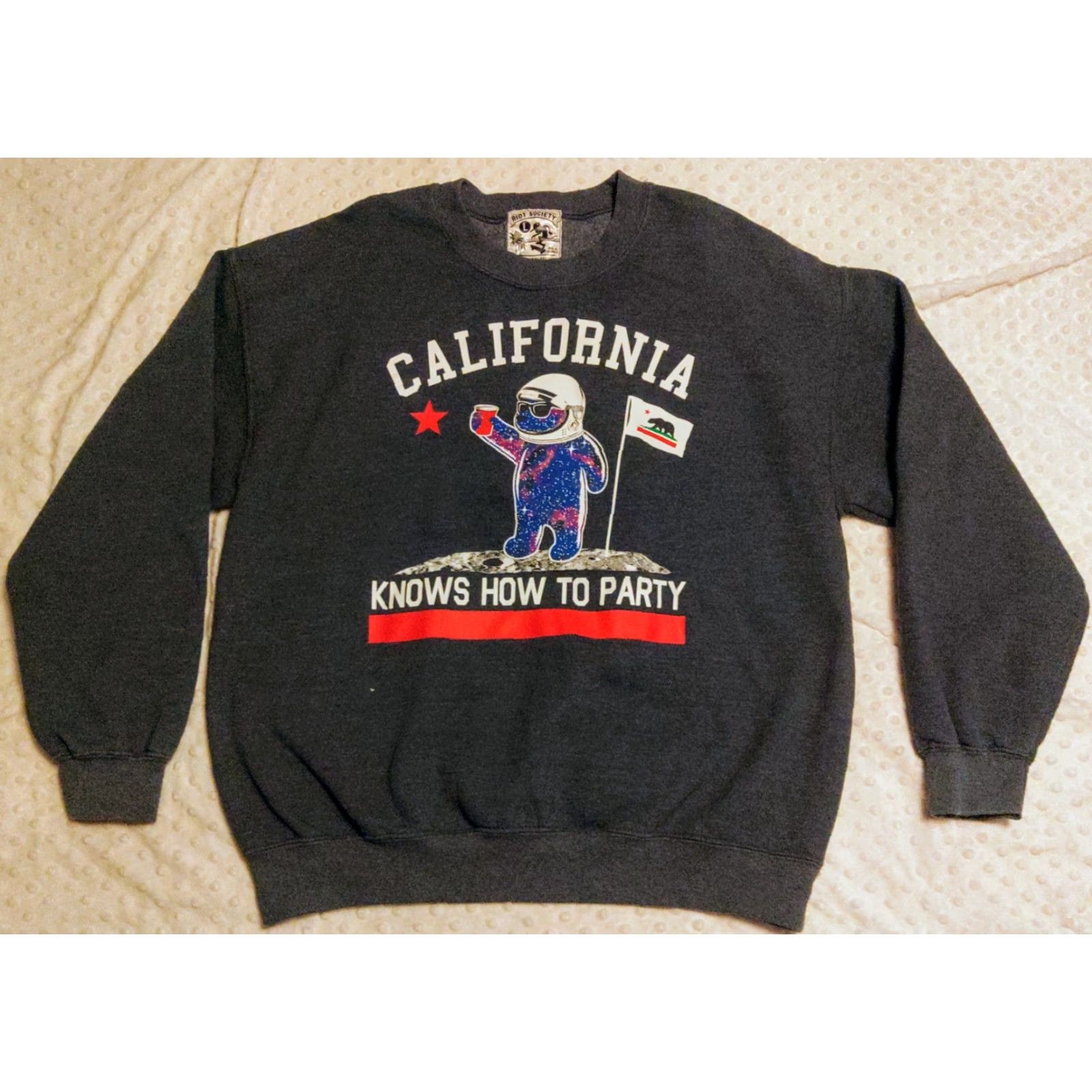 Vintage Riot Society California Republic Sweater Adult L Dark Grey Crew Neck Long Sleeve Cotton Polyester Jersey Solid Graphic Print Men 90s Outdoor Size US L / EU 52-54 / 3 - 2 Thumbnail