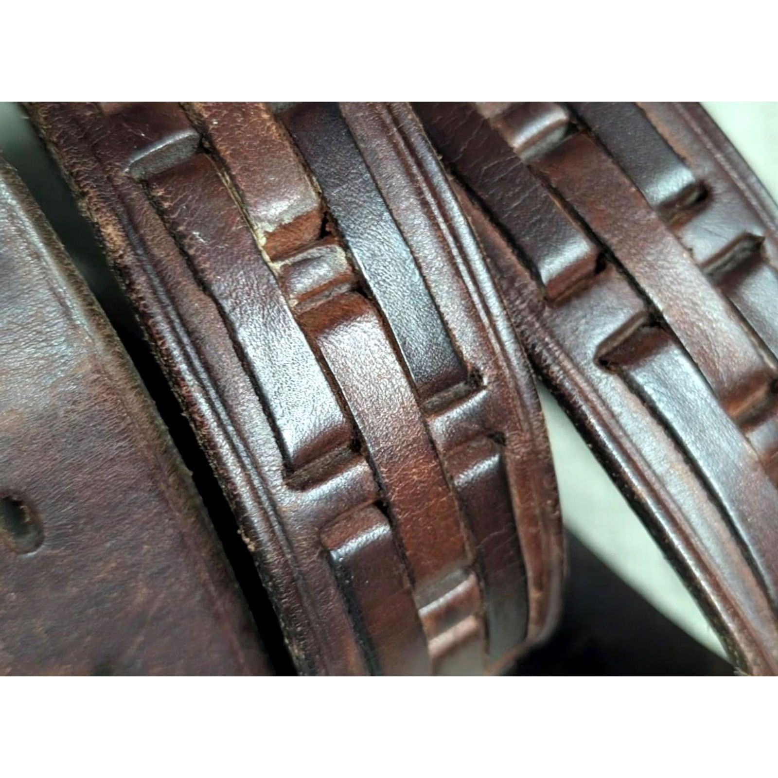 Vintage VINTAGE western belt Handcrafted leather Brown 44 Cowhide Weave buckle belt Mens Belt Size 44 - 4 Thumbnail