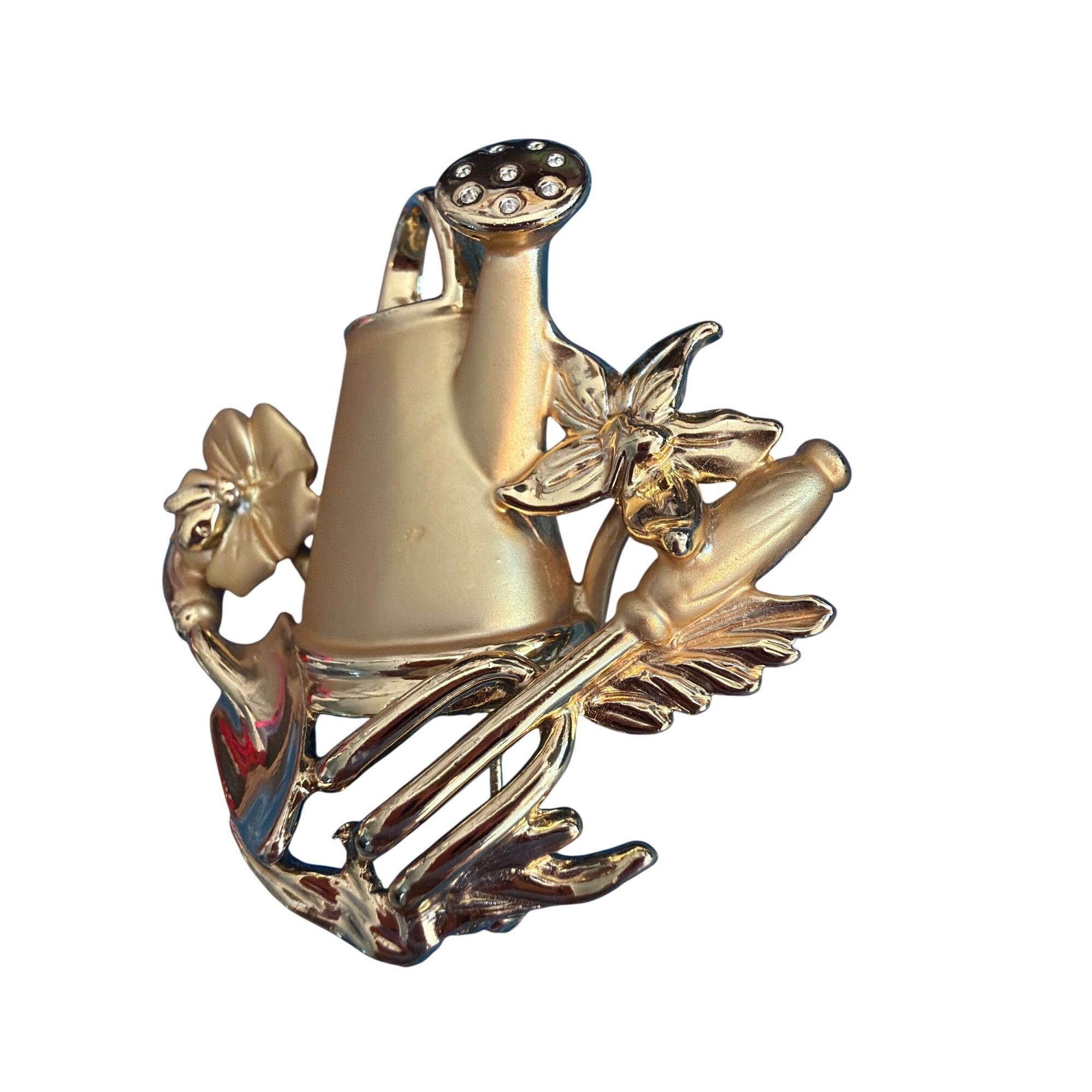 Other Vintage AJC Gold Tone Watering Can Flowers Brooch Pin Garden Size ONE SIZE - 3 Thumbnail