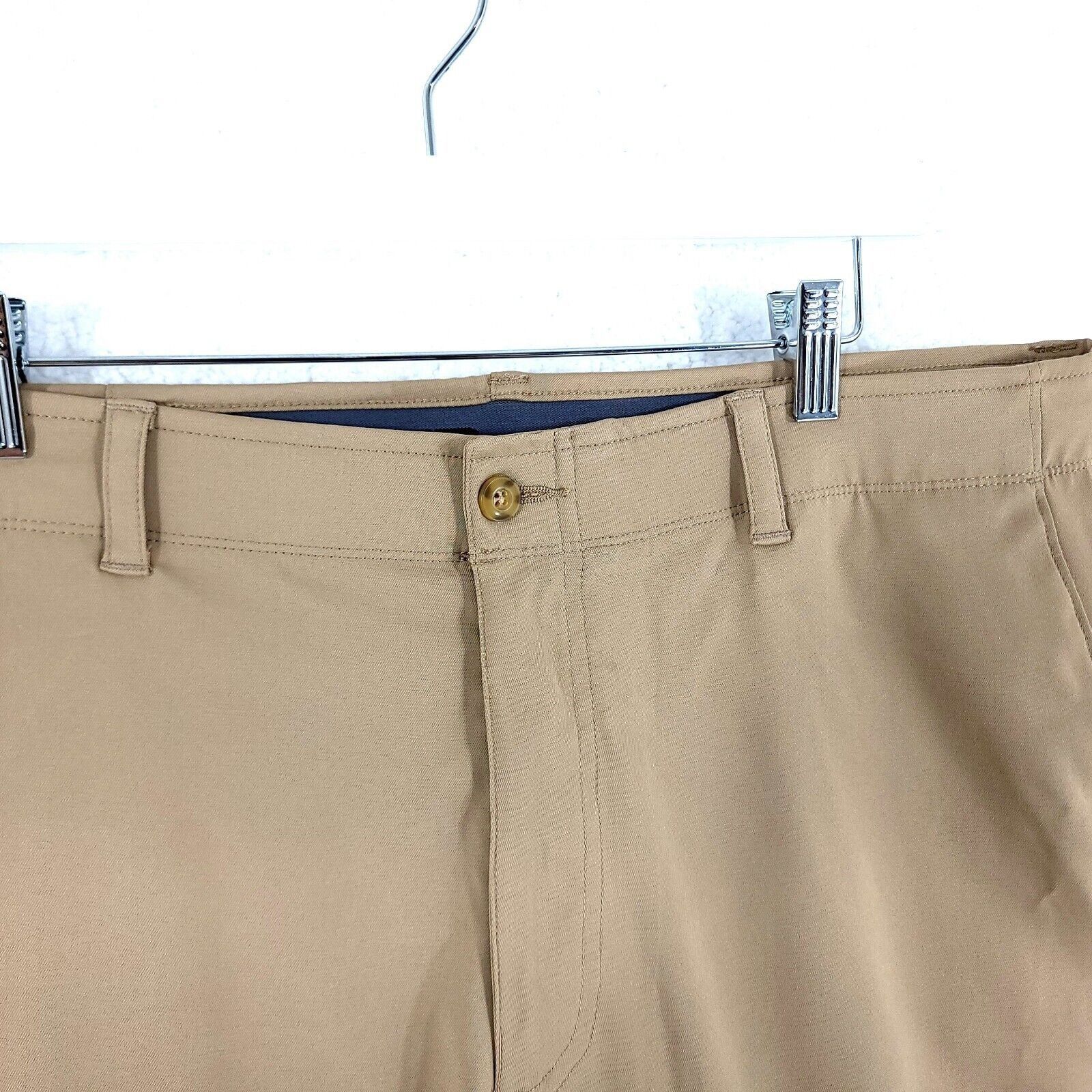 PGA Tour PGA Tour Tan Flat Front Dress Pants Polyester Elastic Waist Size US 37 - 2 Thumbnail