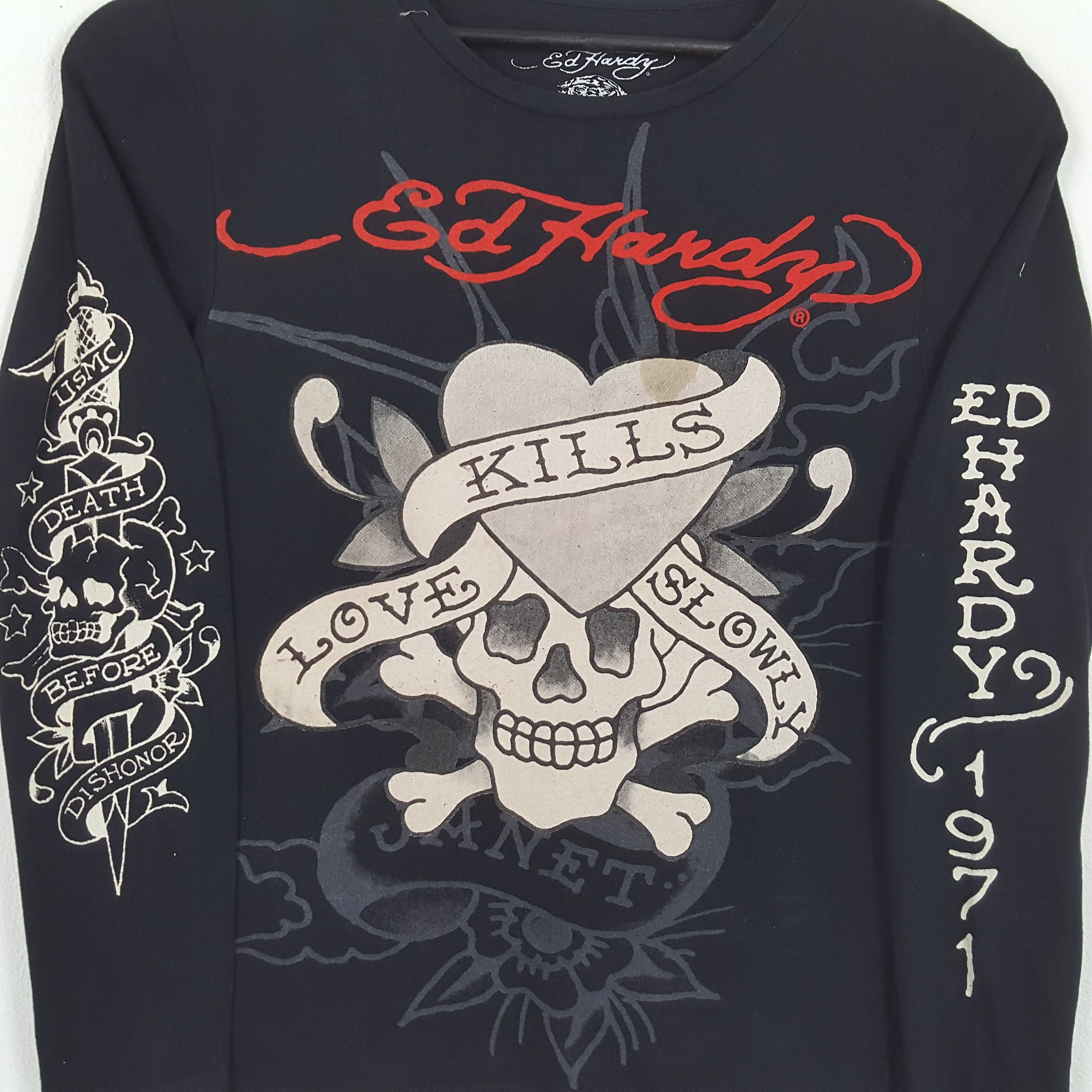 Designer × Ed Hardy × Vintage ED HARDY Streetwear Rock Punk Style Long Sleeve Tshirt Size US S / EU 44-46 / 1 - 2 Thumbnail