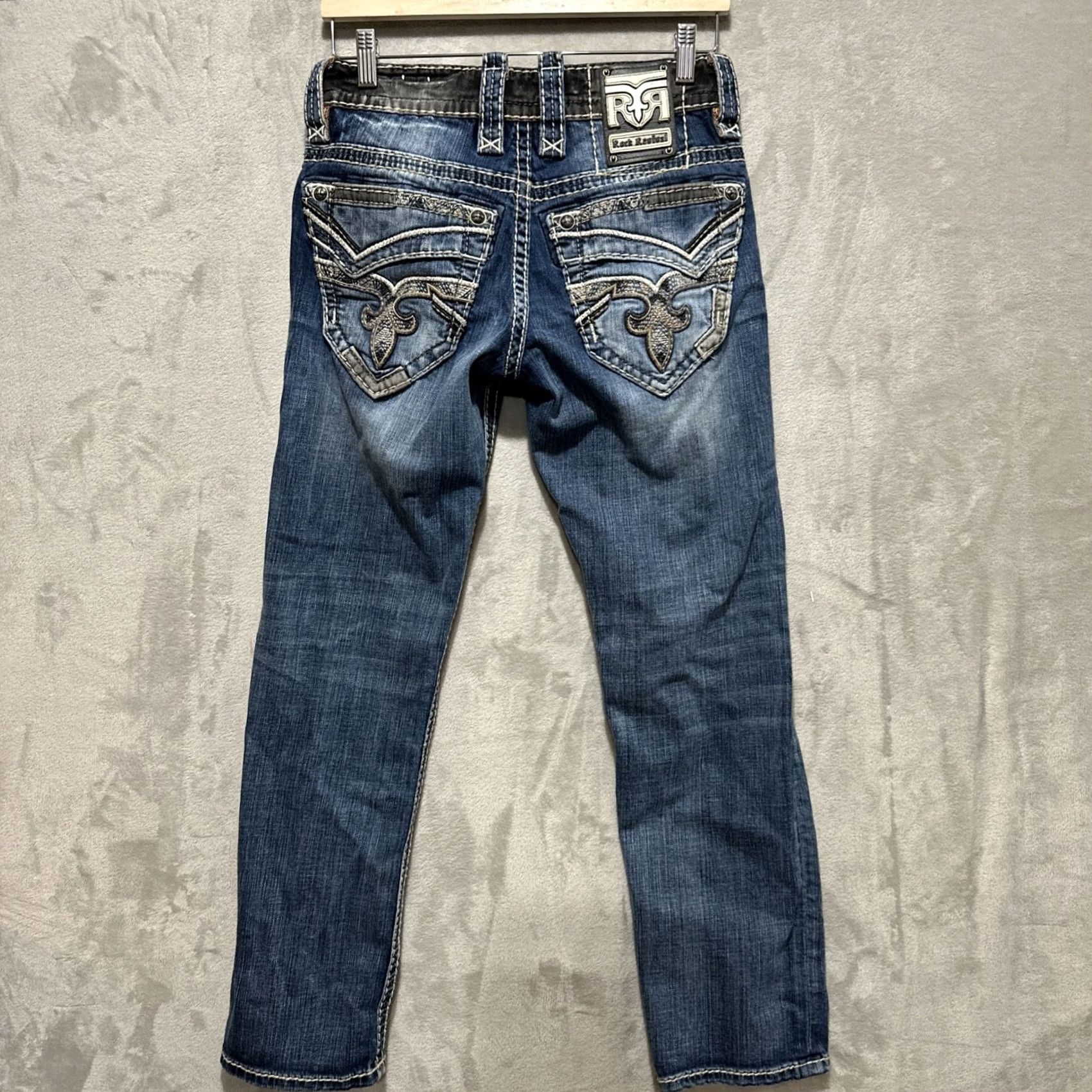 Vintage Rock Revival Dorran Slim Straight Jeans 27 Denim 5-Pocket Logo Embroidered Pockets Mens Blue Size US 27 - 2 Thumbnail