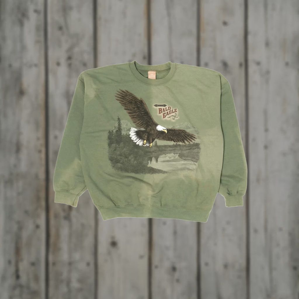 George American Bald Eagle Sun Faded Sweatshirt George Large Green 2010s Mens Womens Unisex Sweatshirt Cotton Polyester Vintage - 2010s (Regular) Size US L / EU 52-54 / 3 - 1 Thumbnail