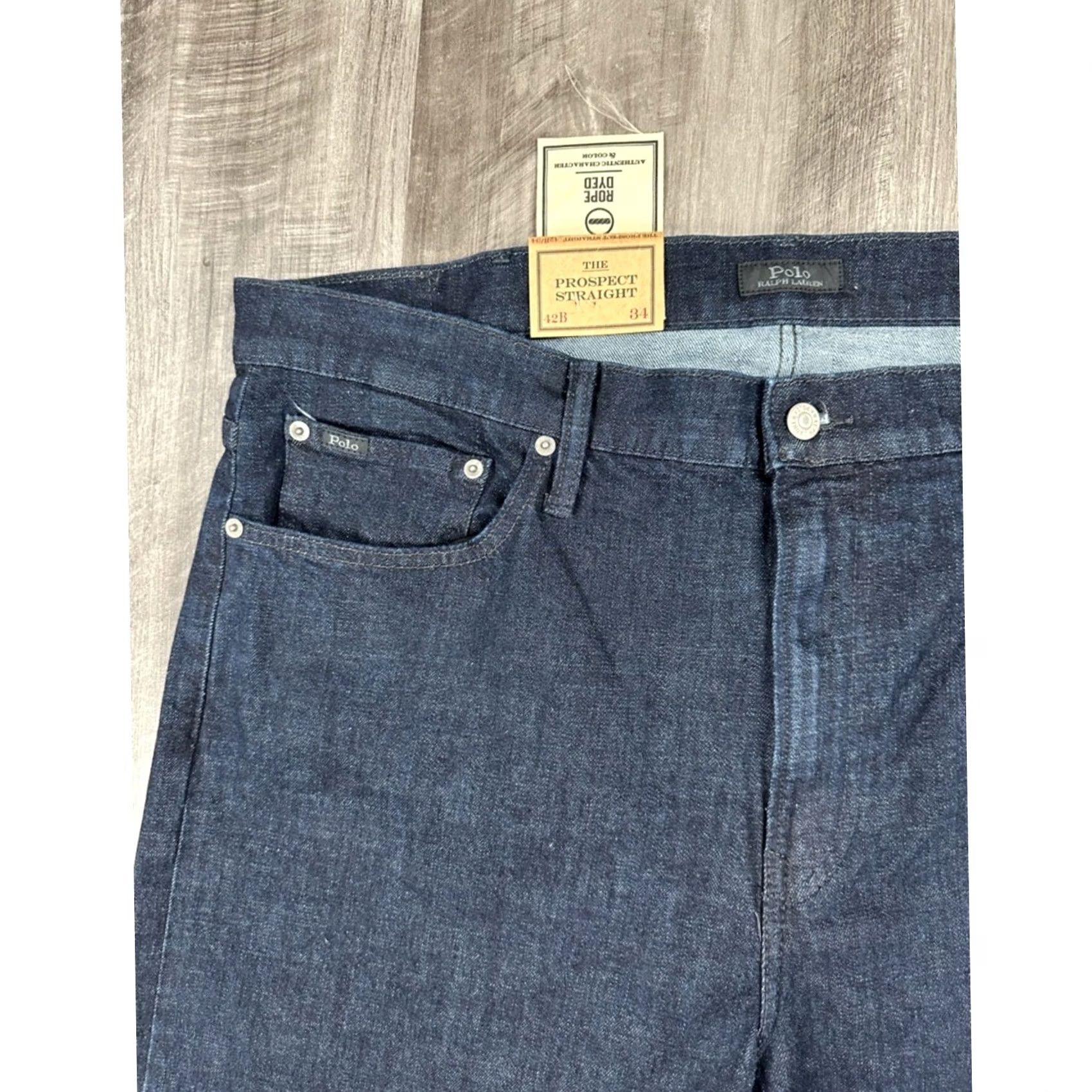 Polo Ralph Lauren Polo Ralph Lauren The Prospect Rope Dyed Low Stretch Straight Jeans - 42Bx34 Blue Mens 42B Big & Tall Straight 34in 8in 99% Cotton 1% Elastane NWT Size US XL / EU 56 / 4 - 5 Thumbnail