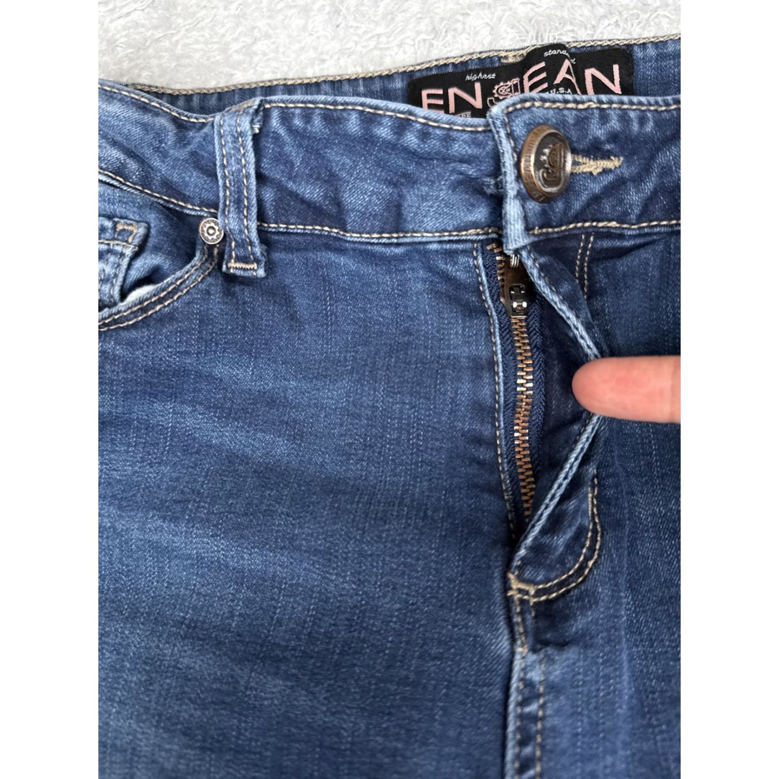 Vintage EN JEAN Jeans Bootcut Juniors 13 Blue Mid Wash Distressed 29x32 Regular Pocket Denim, 5-Pocket, Mid Rise, Stretch, Solid Size 34" / US 12 / IT 48 - 5 Thumbnail