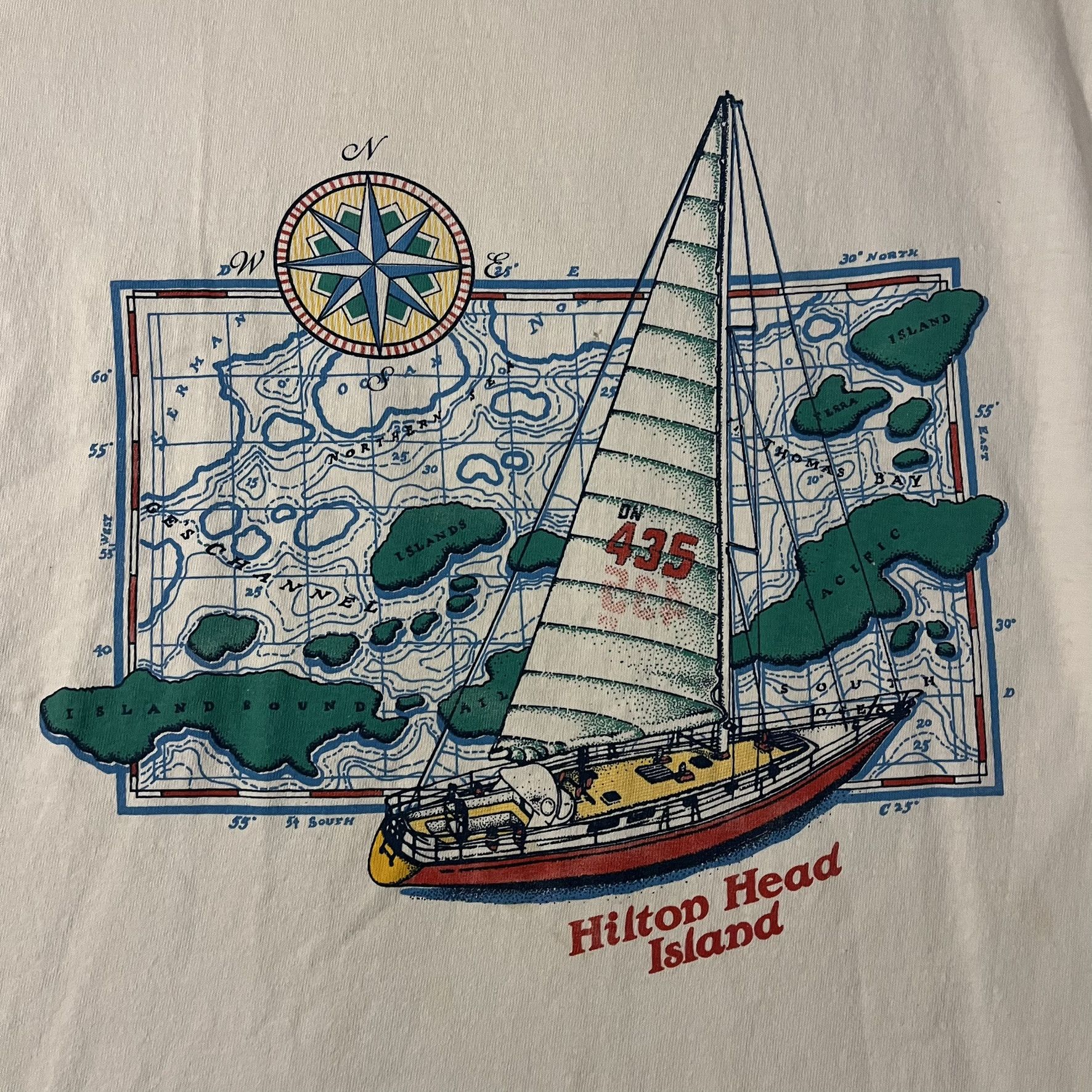 Gear for Sports VTG 90s Hilton Head Island Map Sailboat White Travel Tee Size US M / EU 48-50 / 2 - 3 Thumbnail