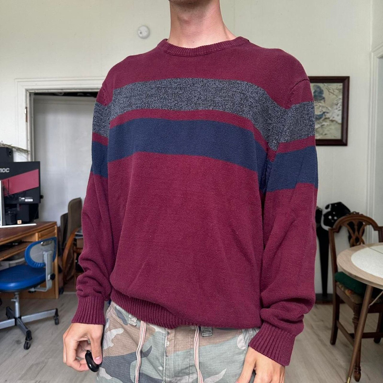 Vintage Vintage Y2K Navy Red baggy oversized Raw Knit Skater Sweater Size US XXL / EU 58 / 5 - 3 Thumbnail