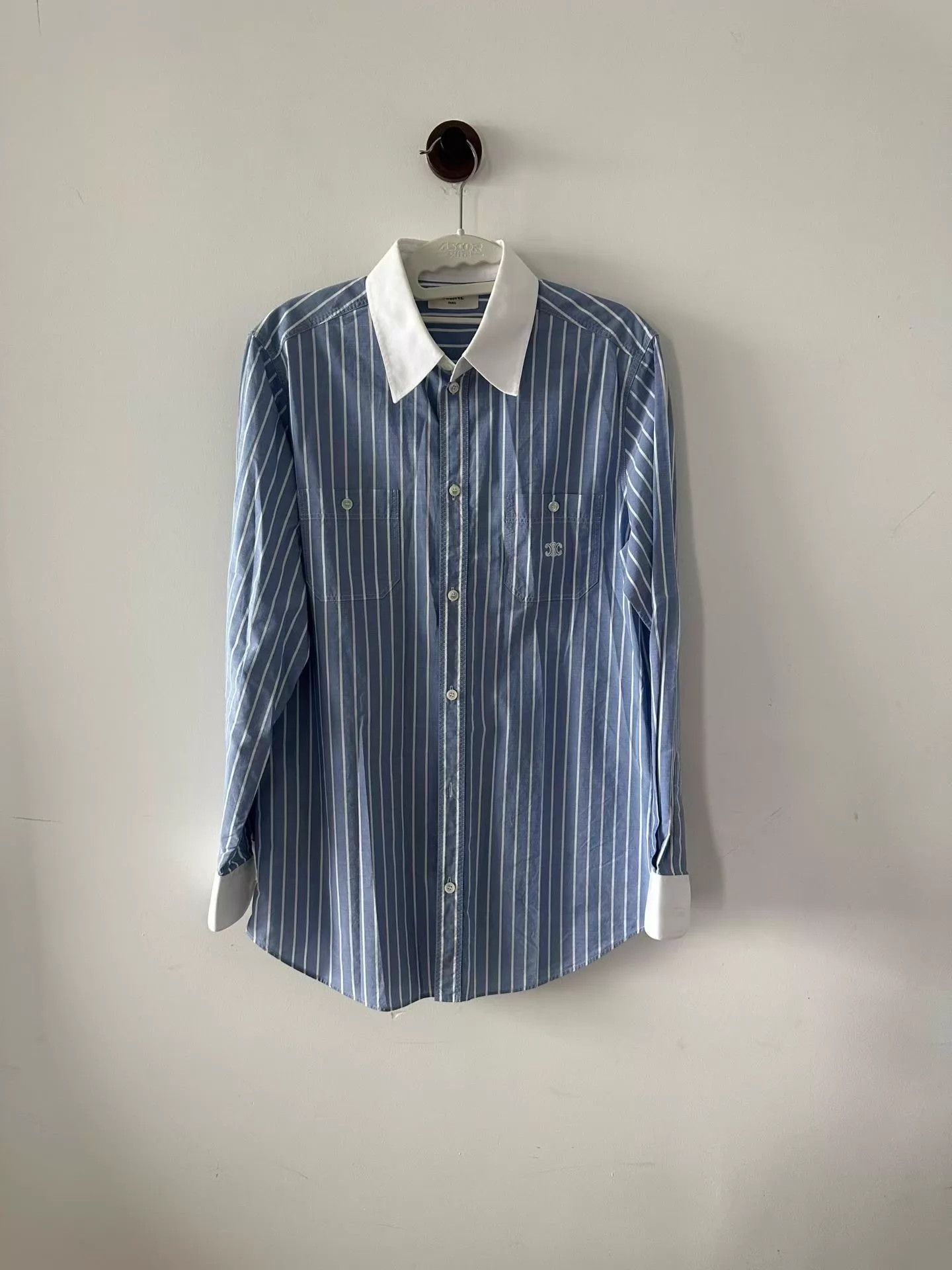 Celine CELINE Striped Triomphe Embroidered Shirt 38 98 Size US S / EU 44-46 / 1 - 1 Thumbnail