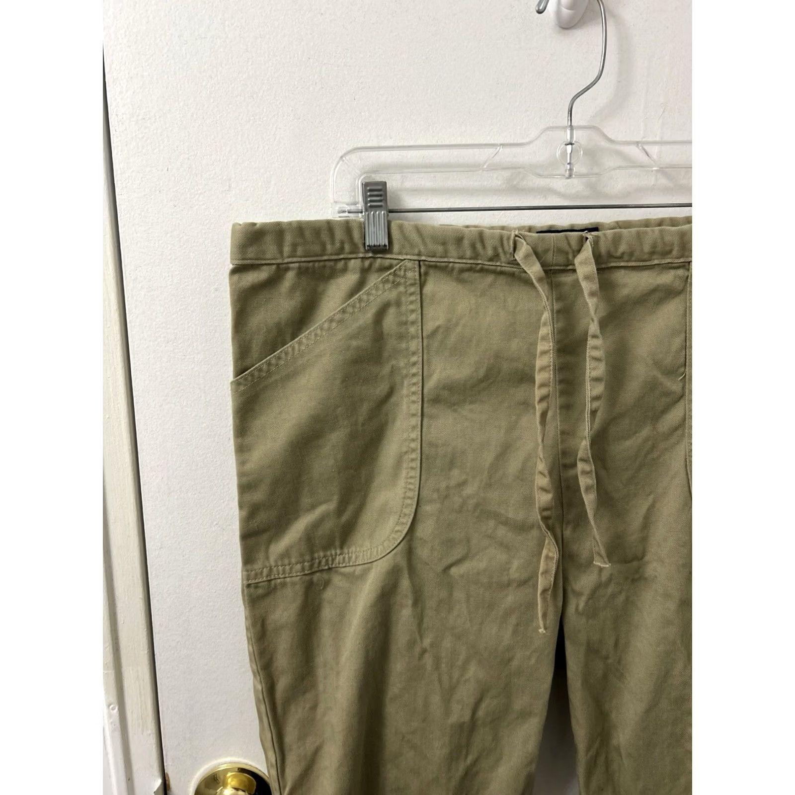 Lands' End VINTAGE Lands' End Pants Womens M 38x33 Khaki Beige Cotton Twill Drawstring Pockets Straight Leg 90s USA Size 32" / US 10 / IT 46 - 4 Thumbnail