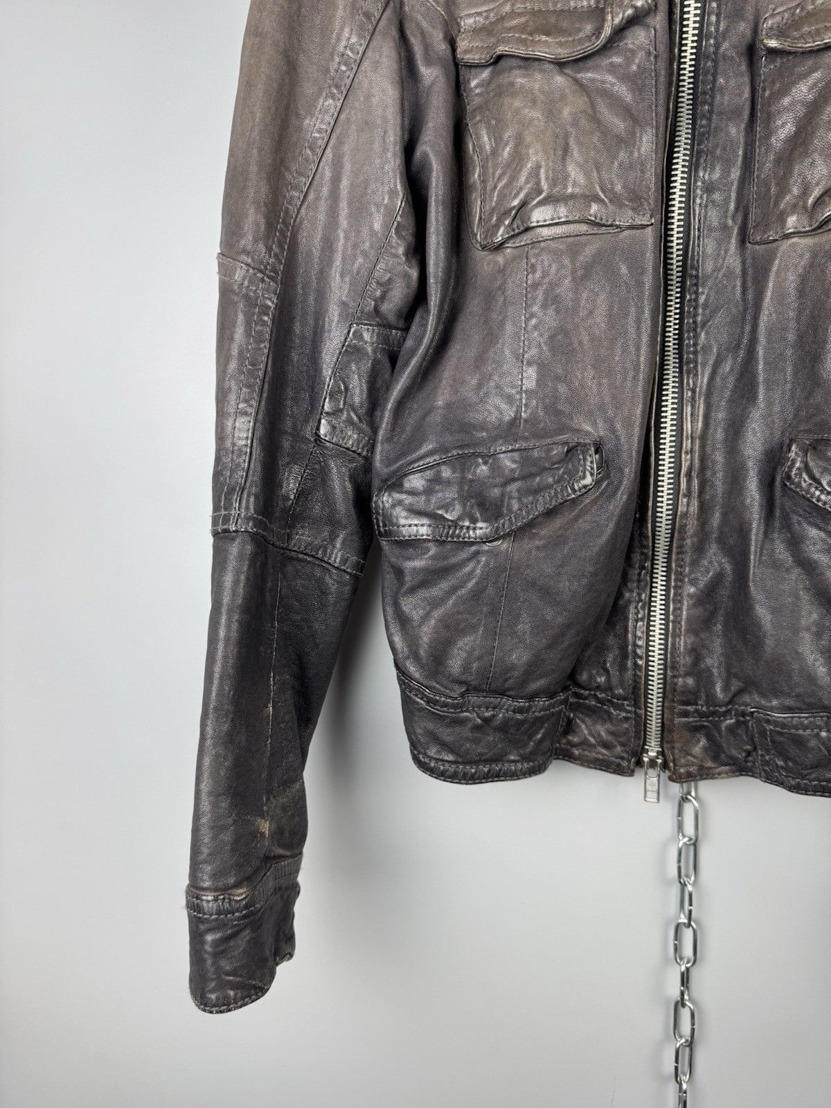 Allsaints AllSaints Post Commander Leather Biker Jacket Brown Womens Size M / US 6-8 / IT 42-44 - 7 Thumbnail