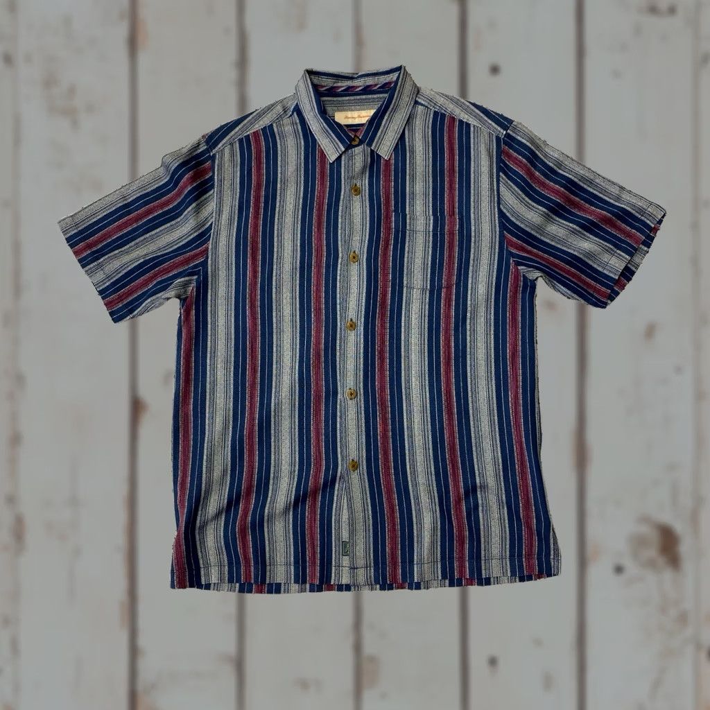 Tommy Bahama Tommy Bahama Shirt Mens Medium Blue Red Stripes Hawaiian Short Sleeve Button-Up Knit Cotton Size US M / EU 48-50 / 2 - 1 Thumbnail