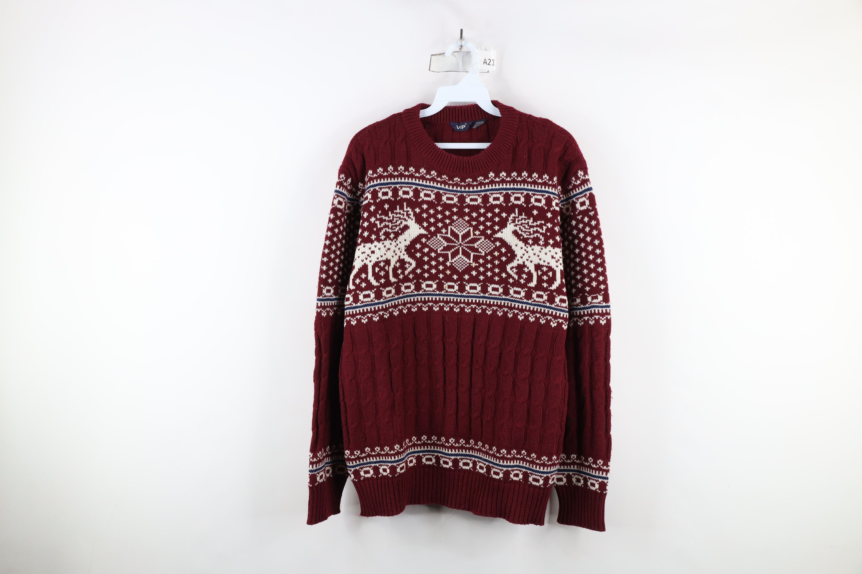 Vintage Vintage 70s Streetwear Fair Isle Reindeer Cable Knit Sweater Size US M / EU 48-50 / 2 - 1 Thumbnail