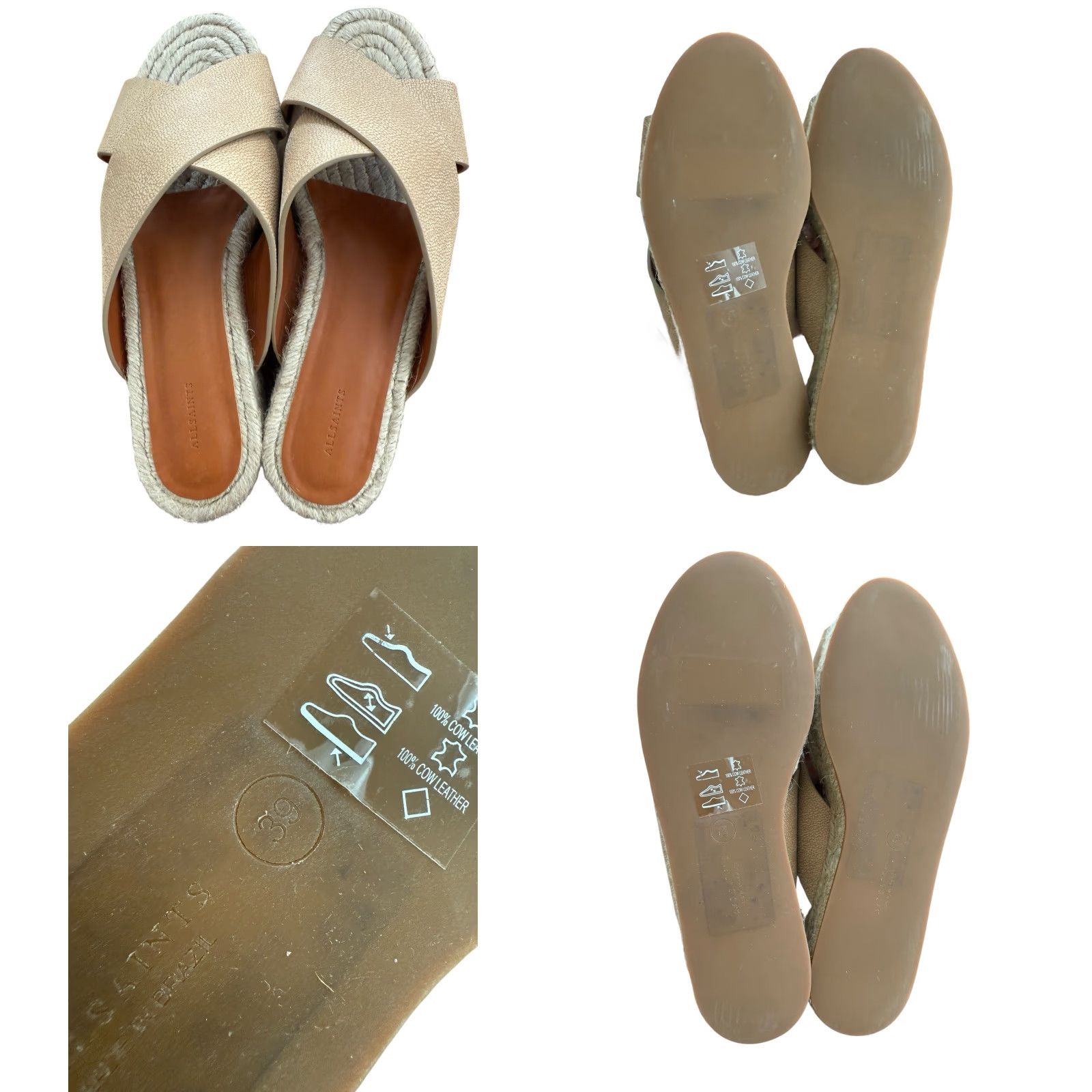 Allsaints ALLSAINTS Harlem Espadrille Platform Slides Tan Leather Size 39 US 8 EUC Women Leather Cushioned Non-Slip Vintage No Size US 8 / IT 38 - 8 Thumbnail