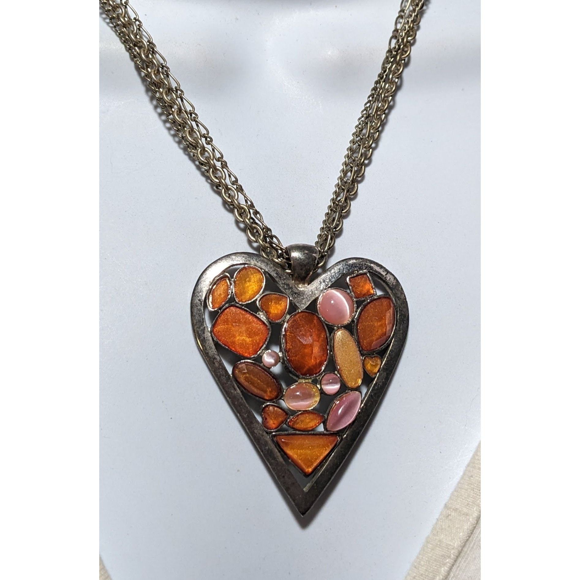 Other Pink And Orange Gemmed Heart Pendant Necklace Size ONE SIZE - 7 Thumbnail