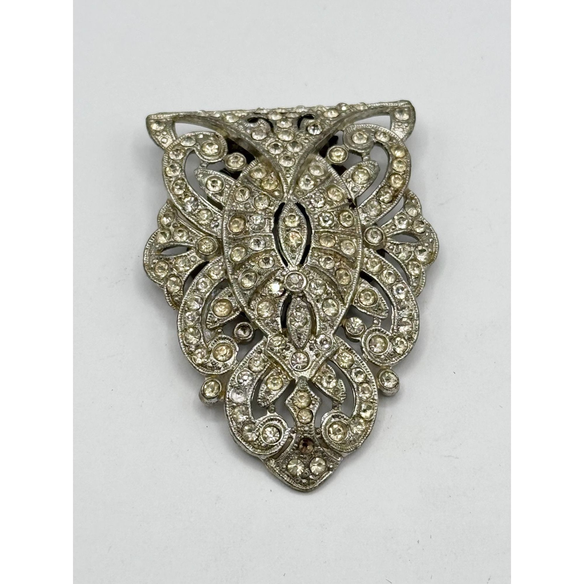 Vintage Estate large pave rhinestone art deco dress clip brooch Size ONE SIZE - 4 Thumbnail