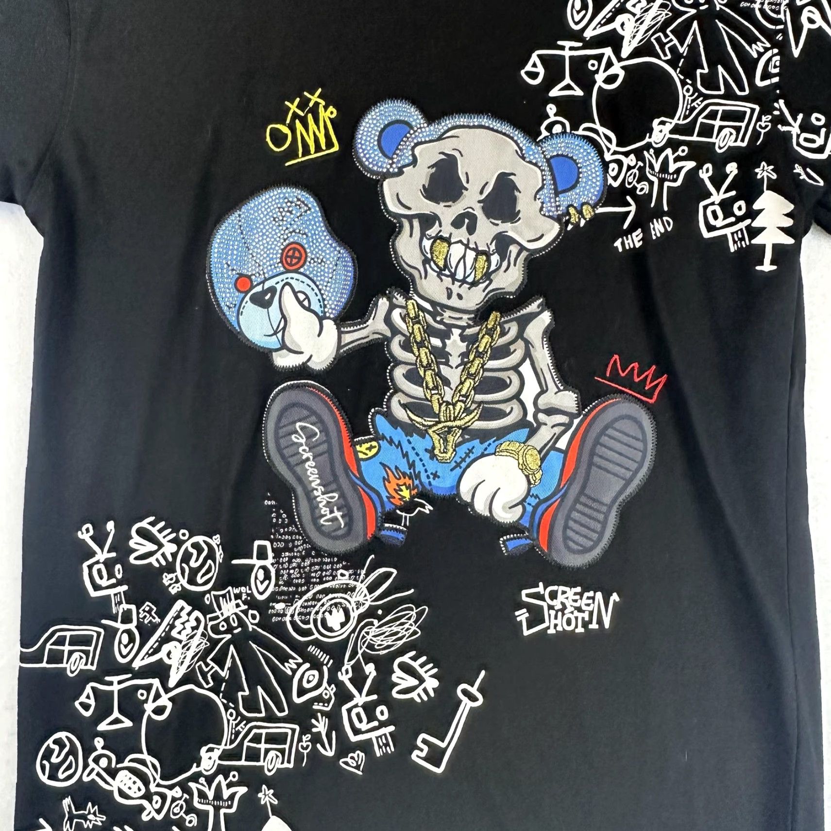 Vintage Screenshot Shirt Mens Medium Black Graphic Skeleton Bear Streetwear Urban Art Tee Size US M / EU 48-50 / 2 - 4 Thumbnail
