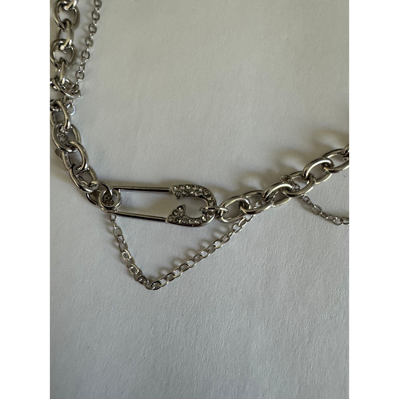 Vintage 00s Japanese Safety Pin Rhinestone Necklace Size ONE SIZE - 2 Thumbnail