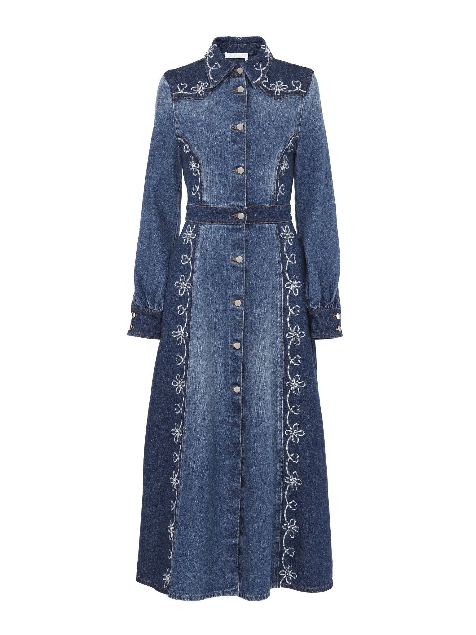 Chloe o1loc1c10425 Embroidered Denim Shirt Dress in Blue Size XL / US 12-14 / IT 48-50 - 1 Thumbnail