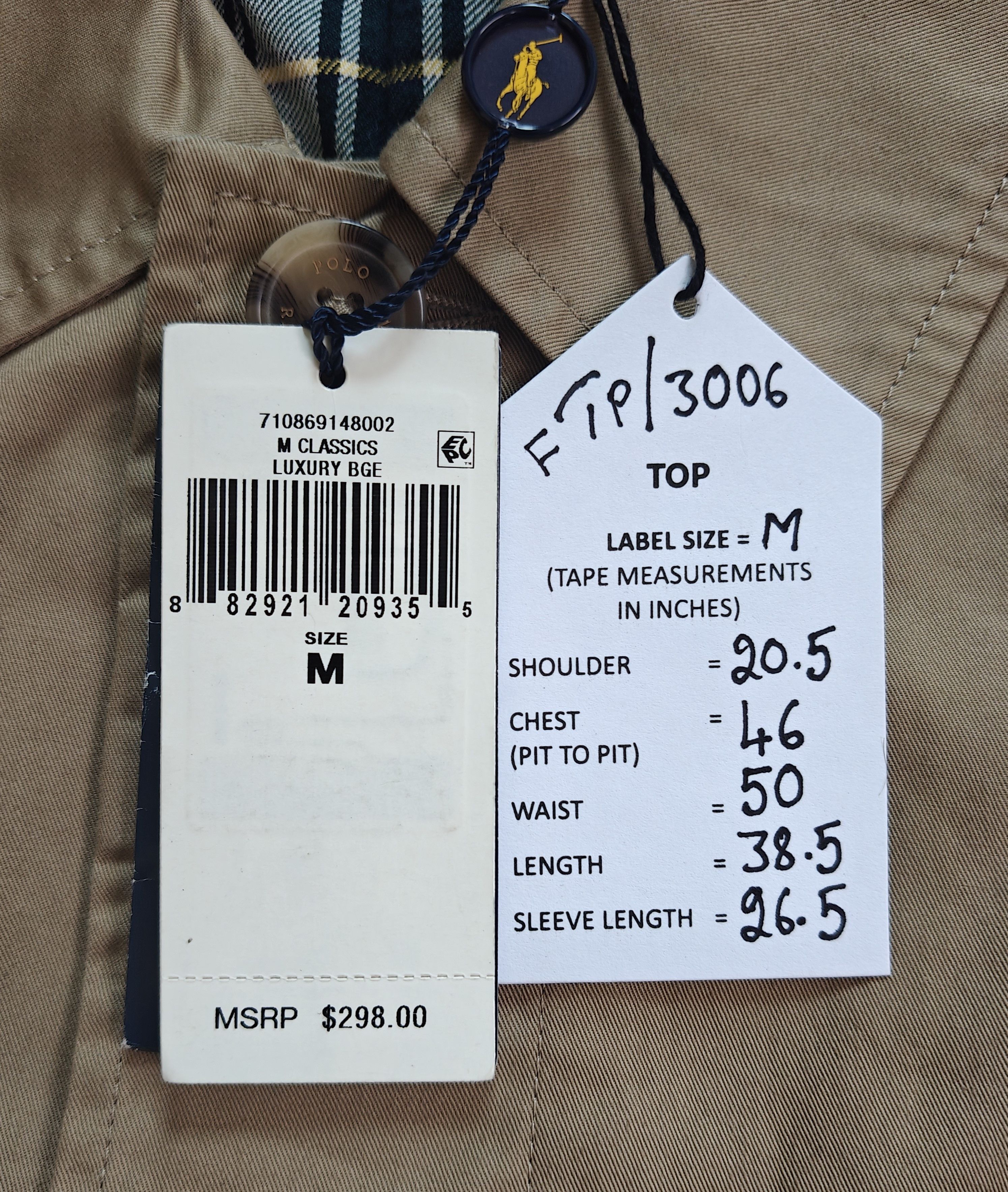 Polo Ralph Lauren Polo Ralph Lauren men's twill coat Free Shipping FTP/3006 Size US M / EU 48-50 / 2 - 11 Thumbnail