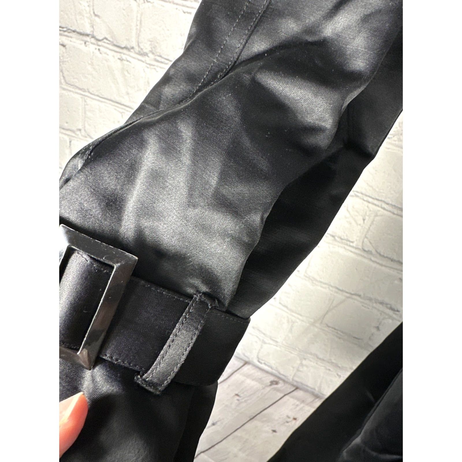 VINTAGE St. John Trench Coat Coat Long Black Ruffles Belted Whimsy Boho Designer Women 2