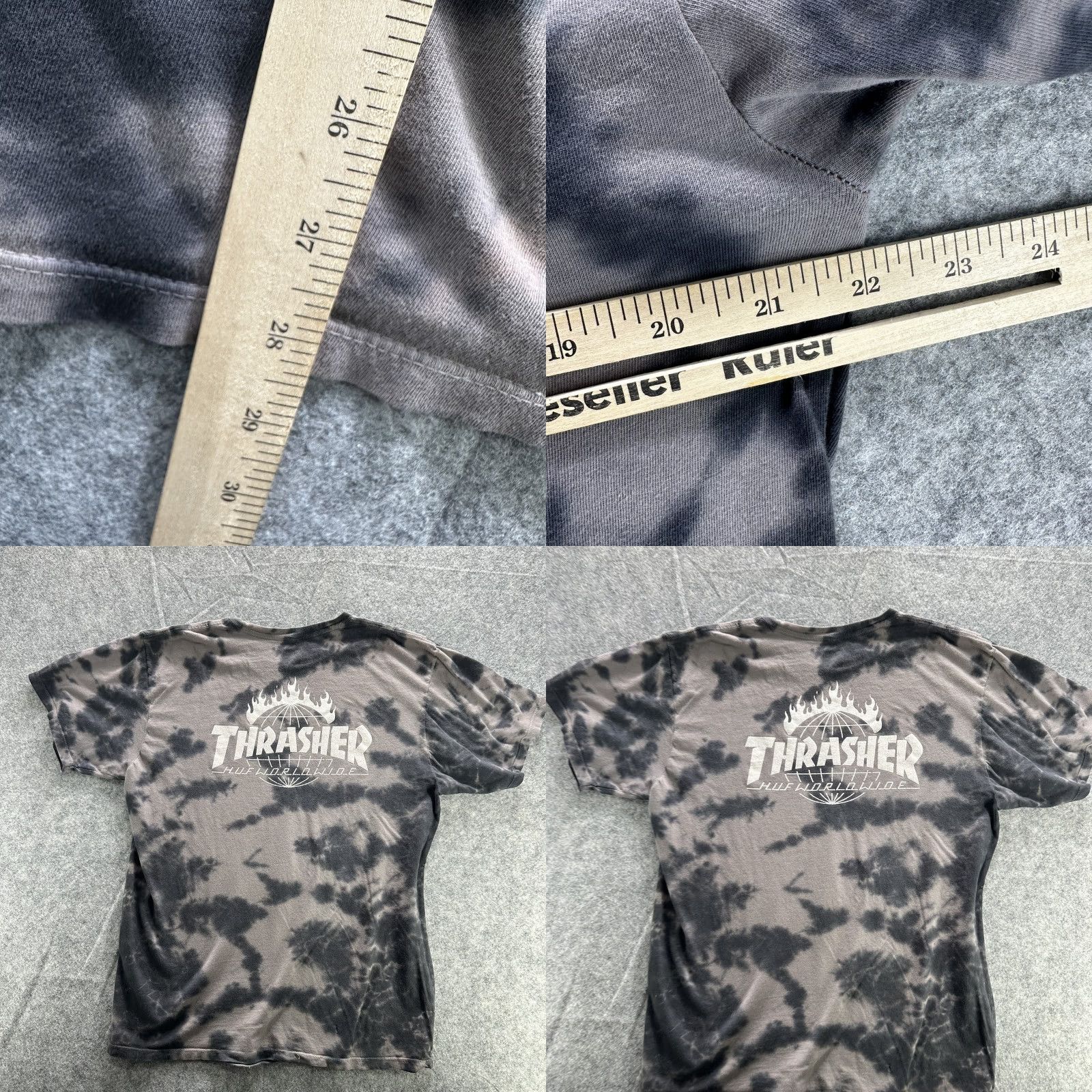 Huf HUF Thrasher Shirt Mens M Black Tie Dye Flame Logo Skate Tee Cotton Shirt Size US M / EU 48-50 / 2 - 8 Thumbnail