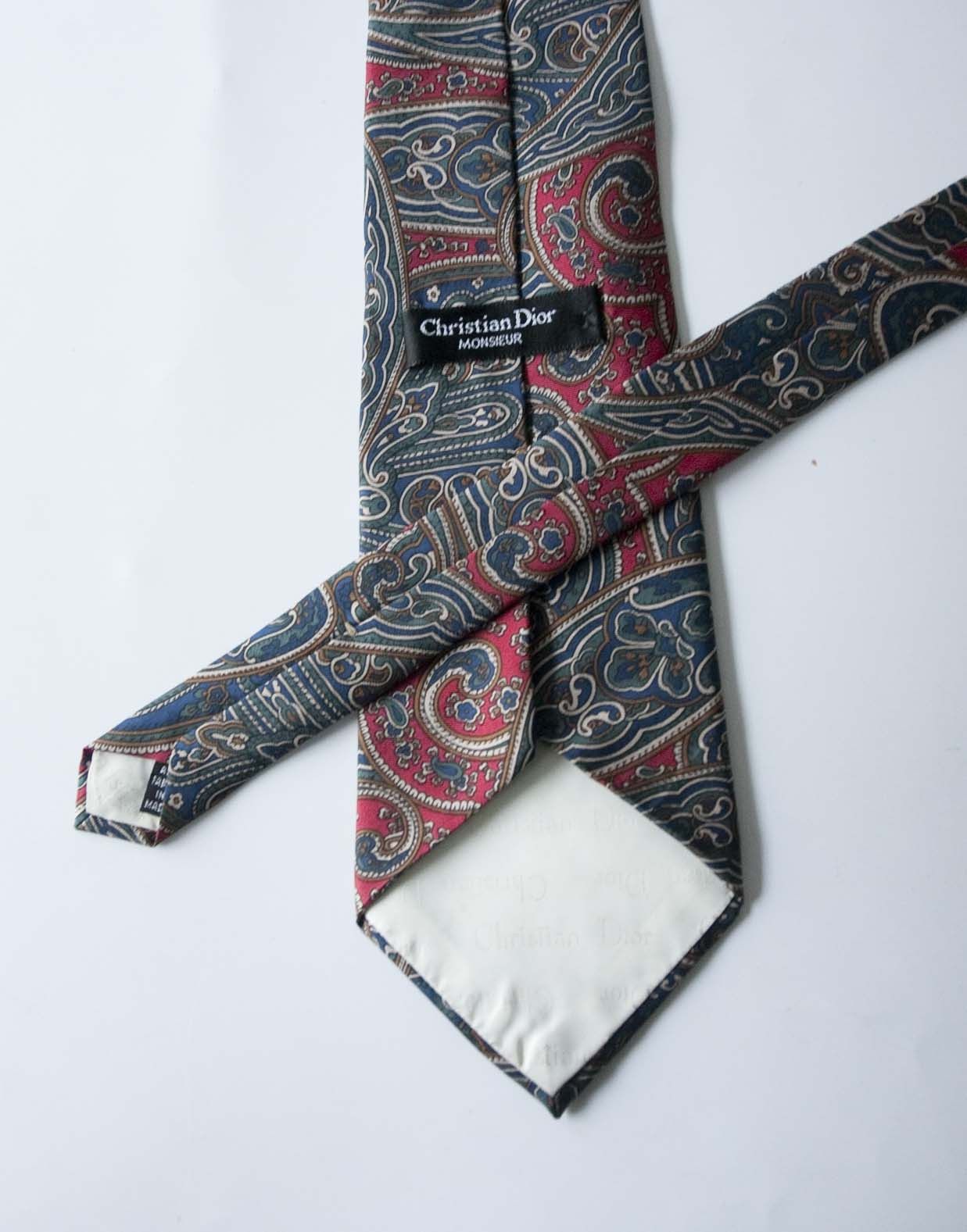 Christian Dior Monsieur × Vintage Christian Dior Monsieur Vintage Tie Made USA Silk Baroque Size ONE SIZE - 4 Thumbnail
