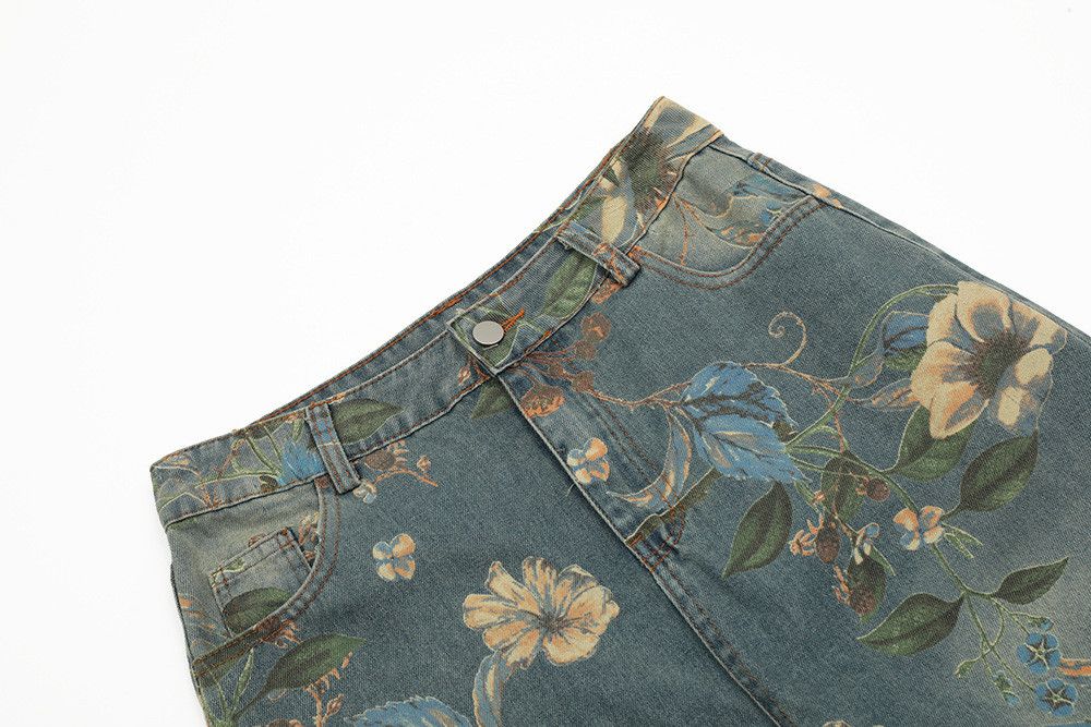 Japanese Brand × Vintage Men's floral print loose wide-leg jeans Size US 32 / EU 48 - 4 Thumbnail