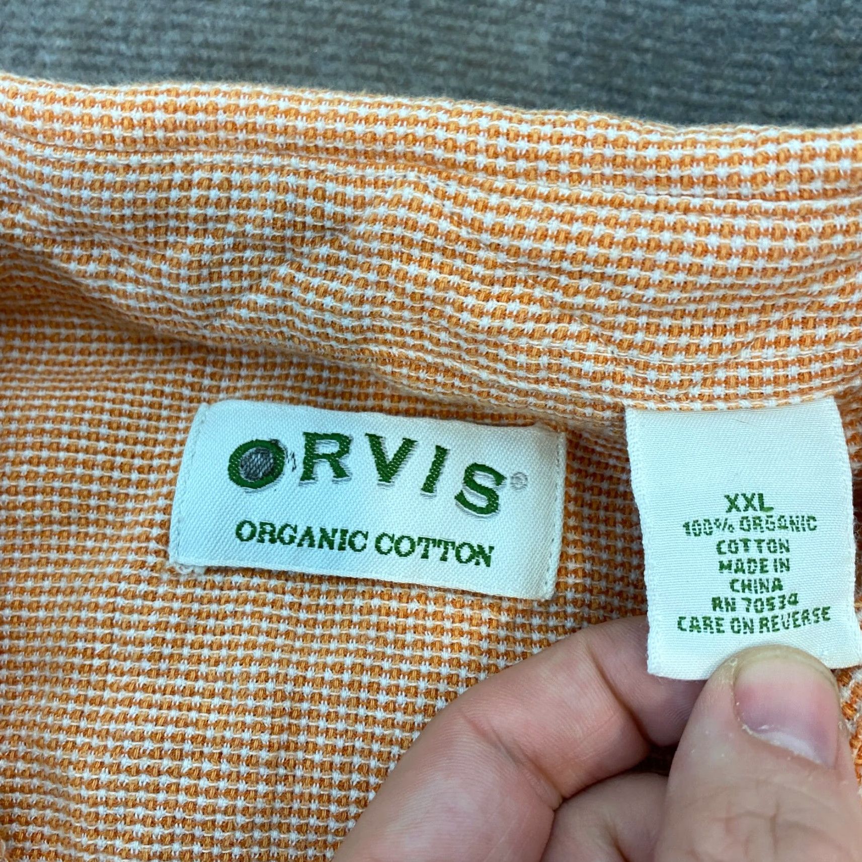 Orvis Orvis Shirt Mens 2XL Orange Woven Flap Pockets Long Sleeve Collar Button Camp Size US XXL / EU 58 / 5 - 6 Thumbnail