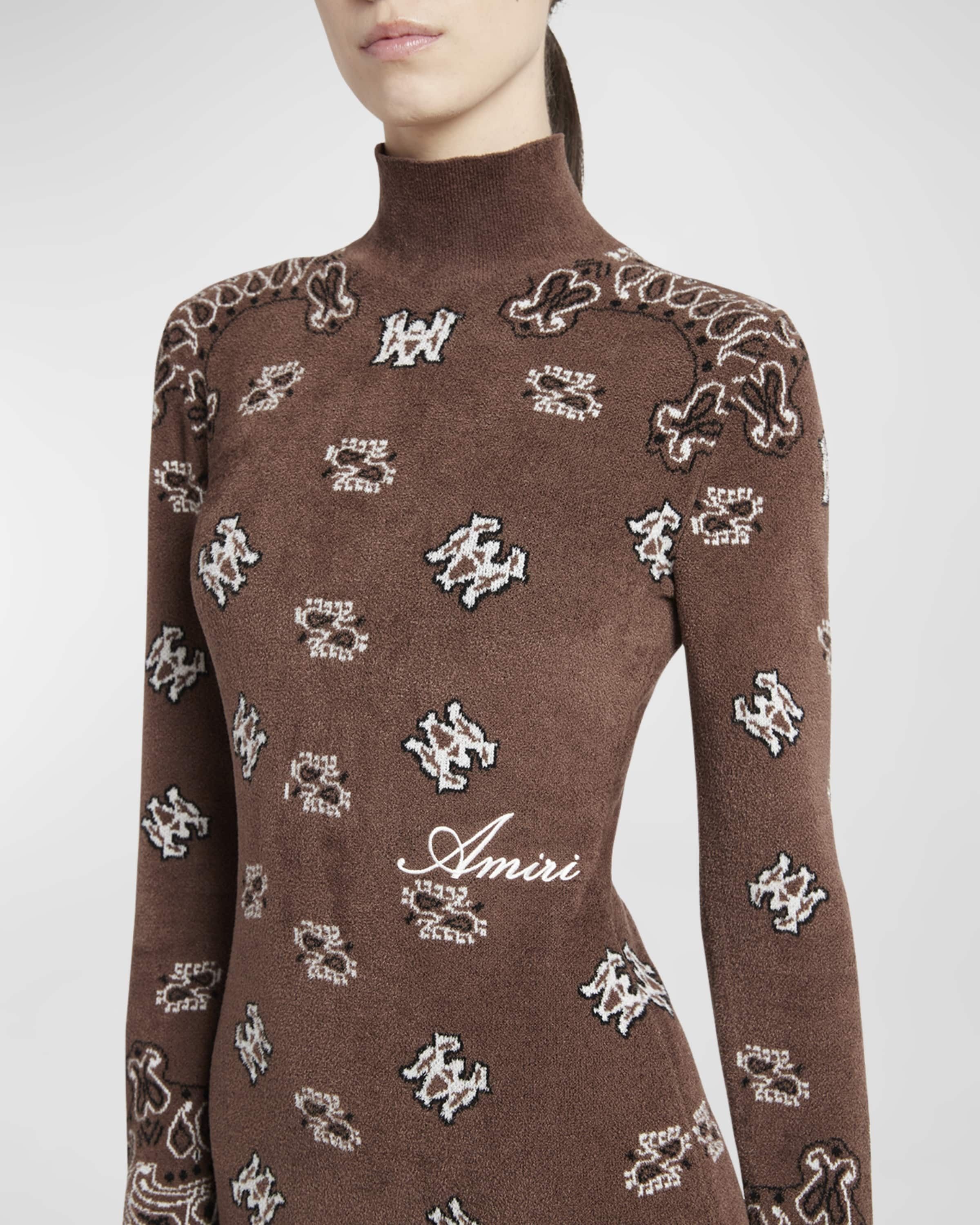 Amiri oc11z0325 Logo Bandana Mock-Neck Knit Mini Dress Brown/White Size M / US 6-8 / IT 42-44 - 6 Thumbnail