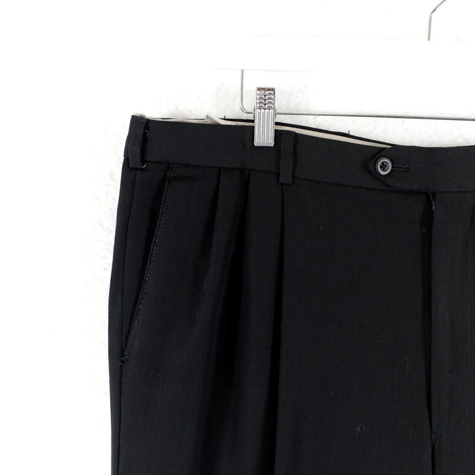 Pronto Uomo Pronto Uomo Worsted Wool Black Pleated Cuffed High Rise Dres Size 38L - 3 Thumbnail