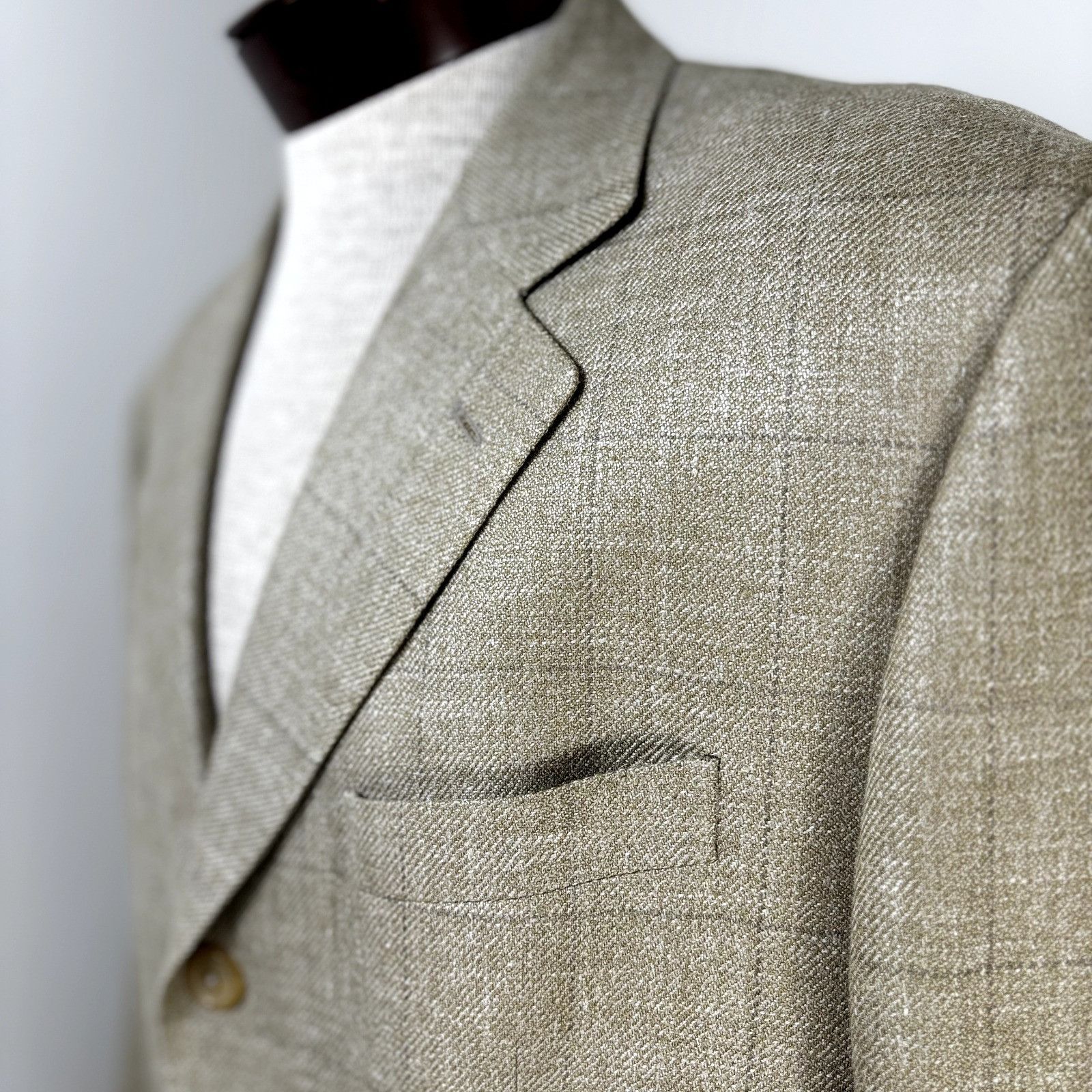Carolina Herrera Carolina Herrera Sport Coat Blazer Jacket Tan Windowpane Sof Size 46R - 7 Thumbnail