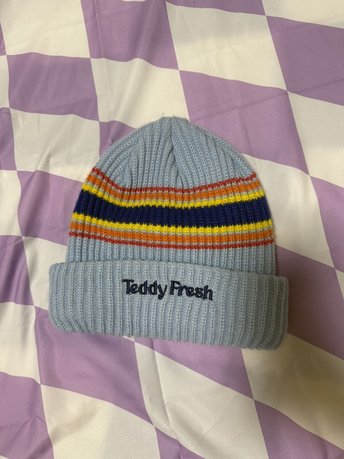 Teddy Fresh Teddy fresh baby blue striped beanie Size ONE SIZE - 2 Thumbnail
