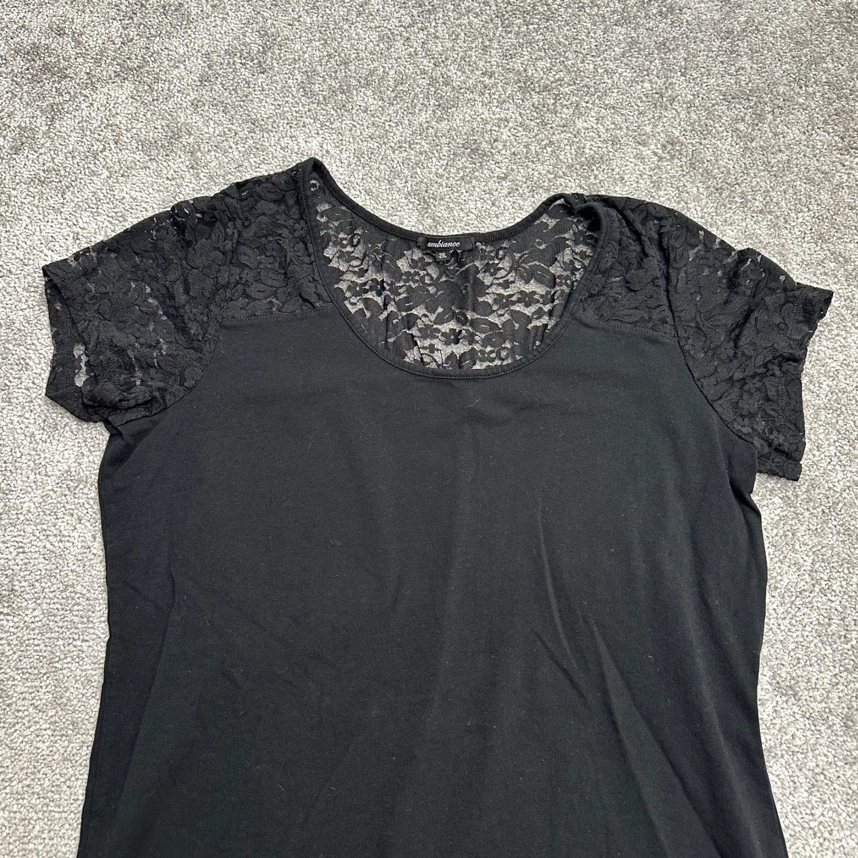 Vintage Ambiance Lace Blouse Womens 2XL Black Short Sleeve Round Neck Casual Stretch Top Size XXL / US 16-18 / IT 52-54 - 4 Thumbnail