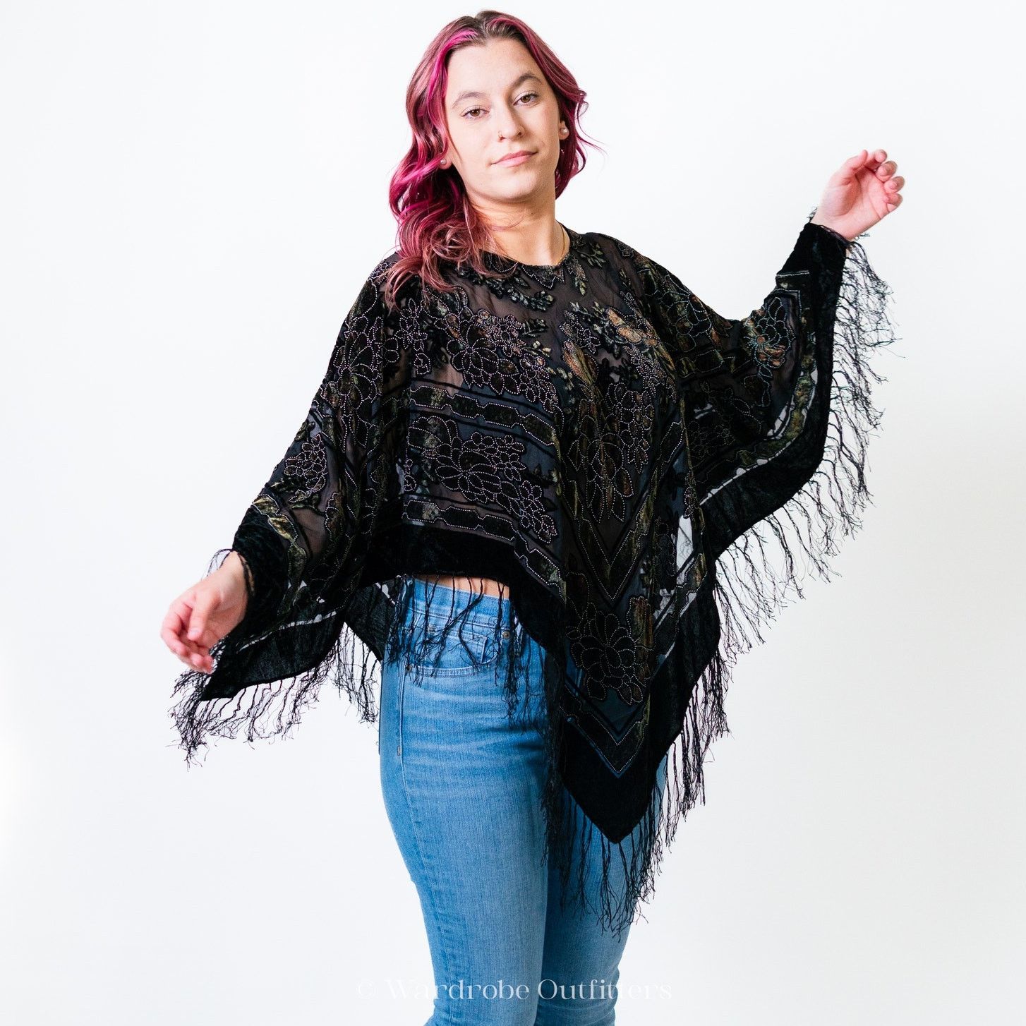 XOXO Black Flowy Witchy Sheer Paisley Poncho Shrug Pullover Size ONE SIZE - 5 Thumbnail