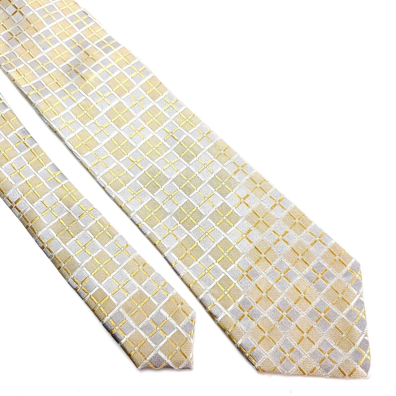 Pronto Uomo Pronto Uomo Couture Silk Tie Woven Yellow Gray Checker Board Size ONE SIZE - 1 Thumbnail