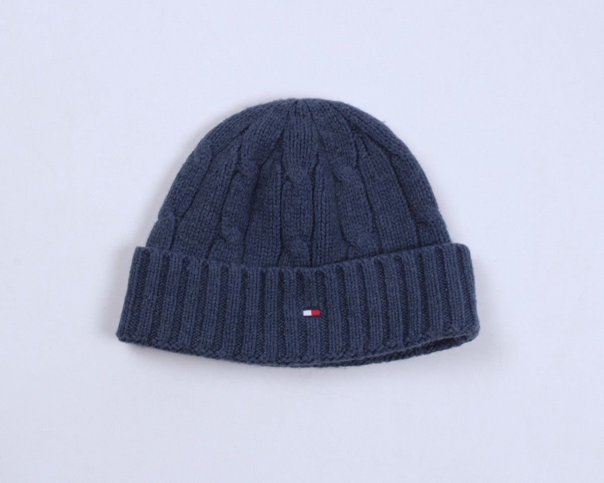 Tommy Hilfiger × Vintage TOMMY HILFIGER Wool Cable Knit Logo Embroidered Beanie Hat Size ONE SIZE - 1 Thumbnail