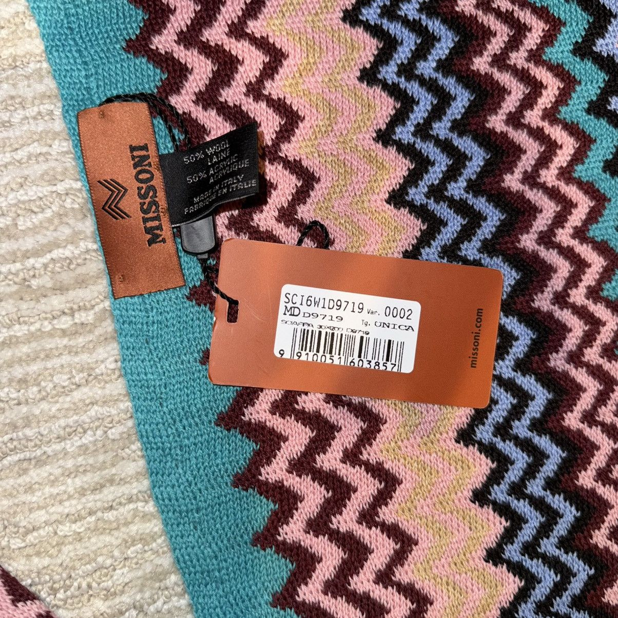 Missoni NEW Missoni Fringed Knit Wool Jacquard Zigzag Colorful Scarf Size ONE SIZE - 4 Thumbnail